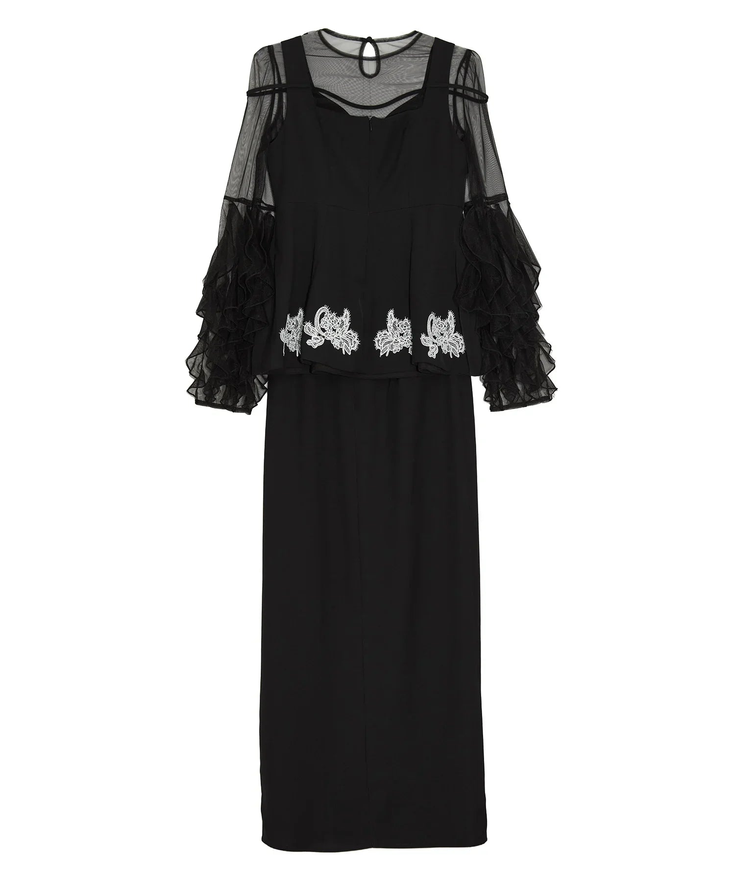 【当日発送】シアースリーブフリルペプラムタイトスカートセットアップドレス