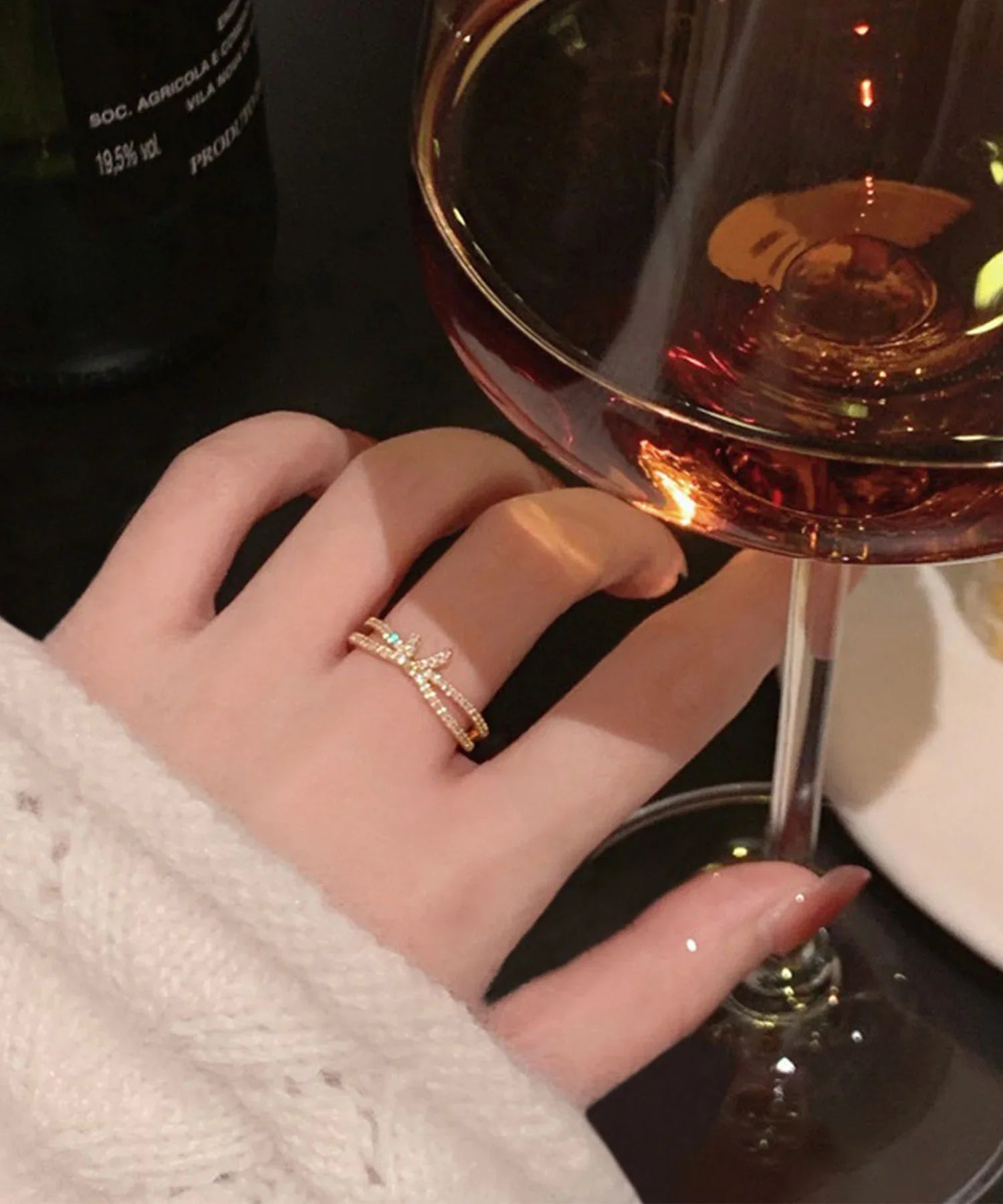 【当日発送】リボンモチーフビジューゴールドリング