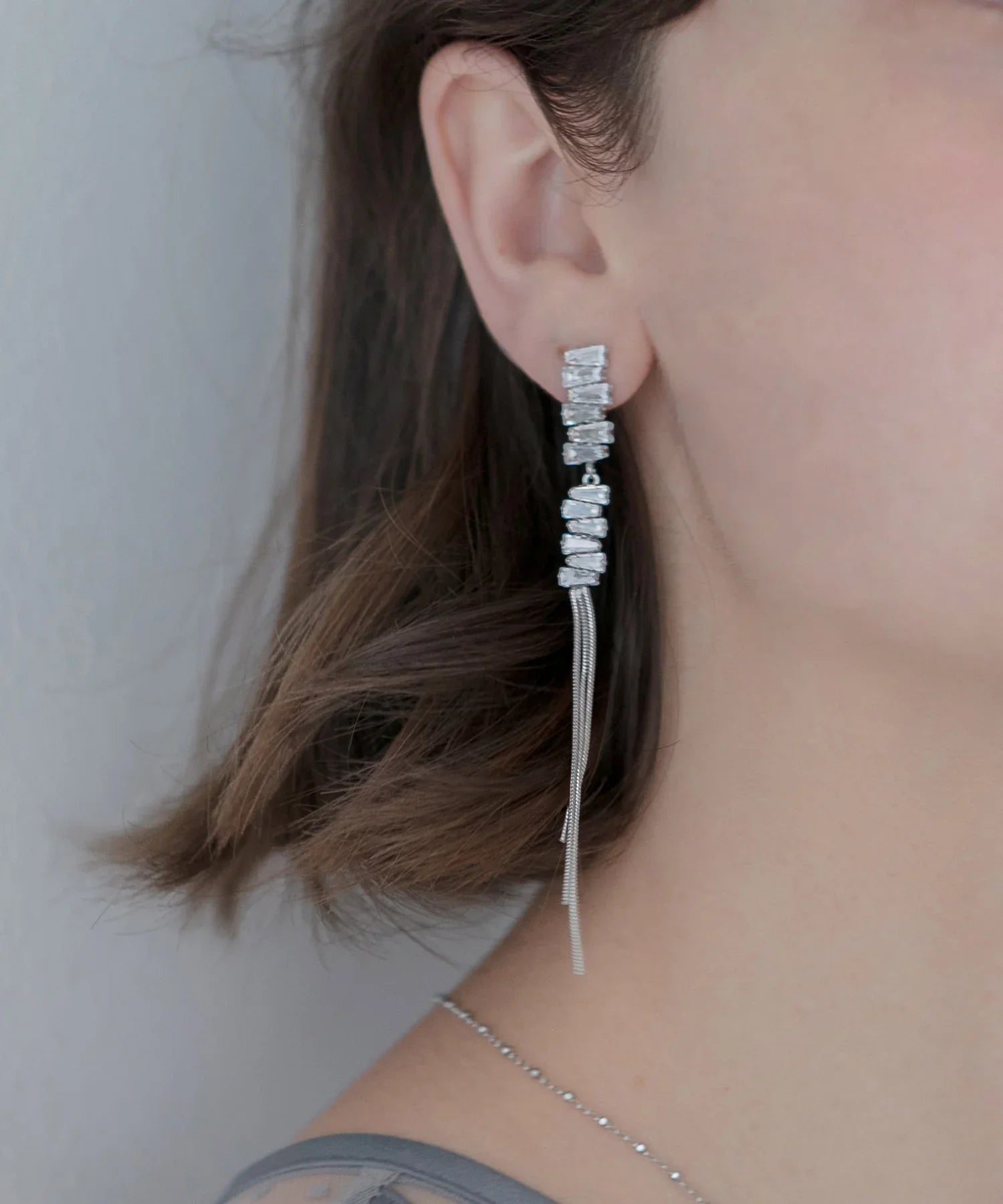 【当日発送】ビジューロングチェーンピアス