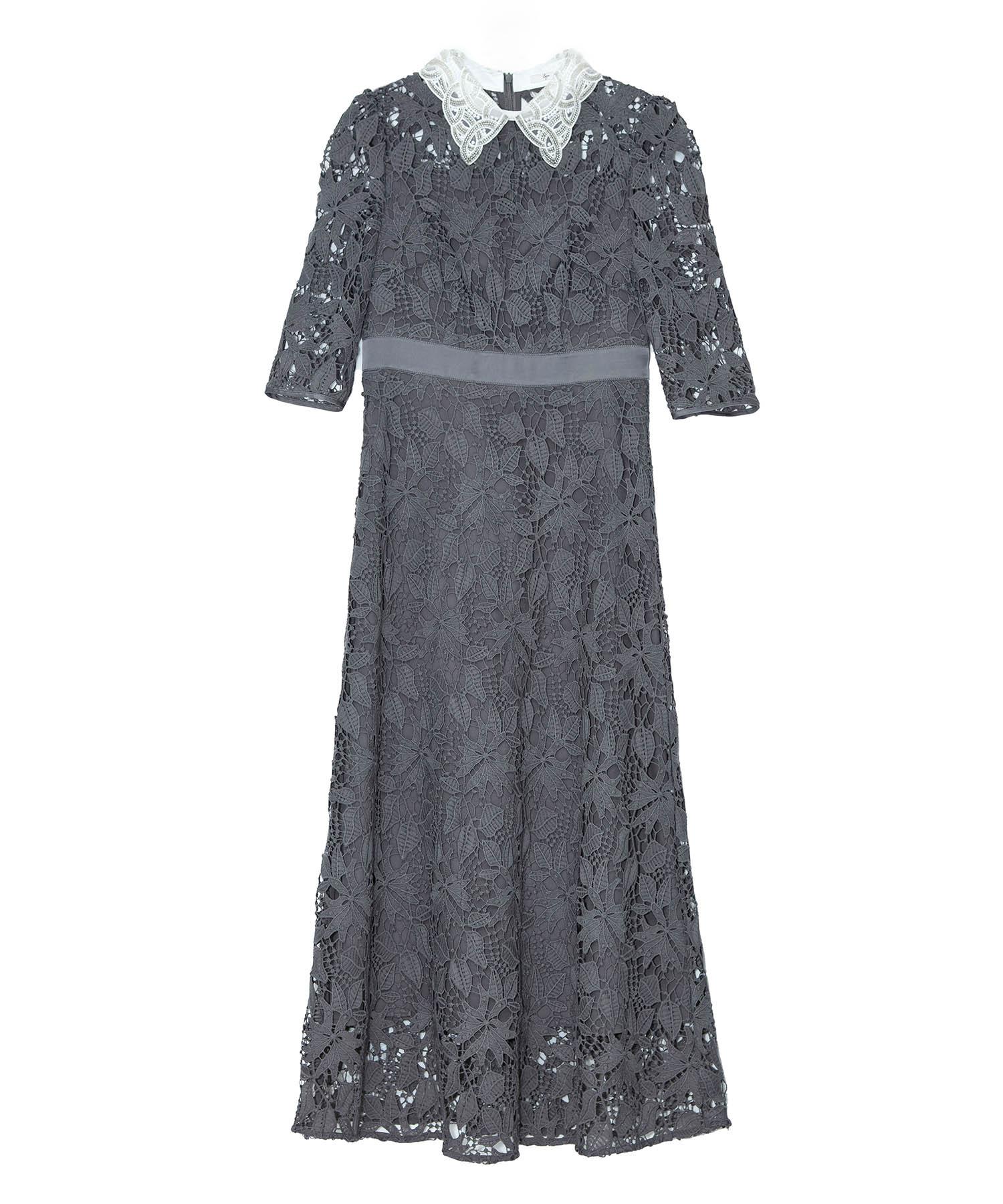 【一部当日発送】花柄レースビジューカラーAラインワンピースドレス