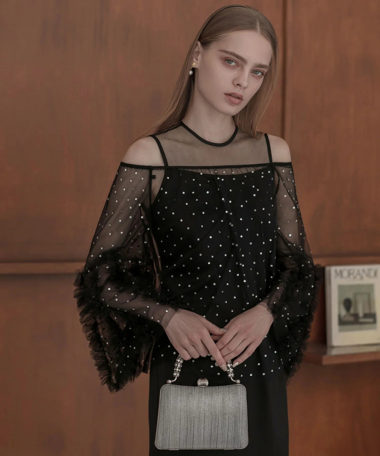 【当日発送】ドットストーンオフショルIラインワンピースドレス