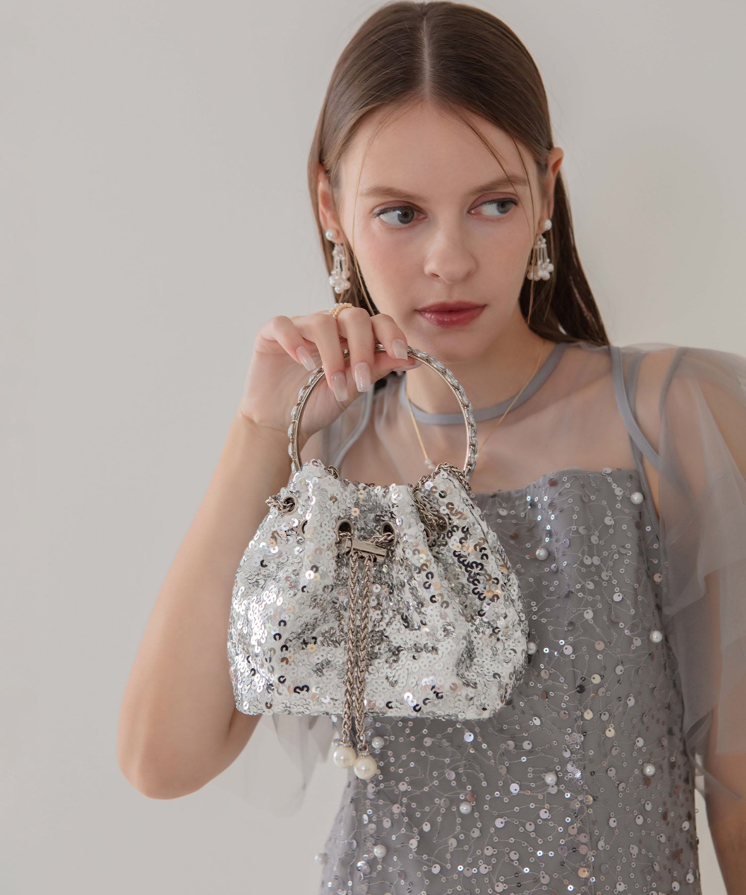 【当日発送】ビジューハンドルチェーンスパンコールバッグ