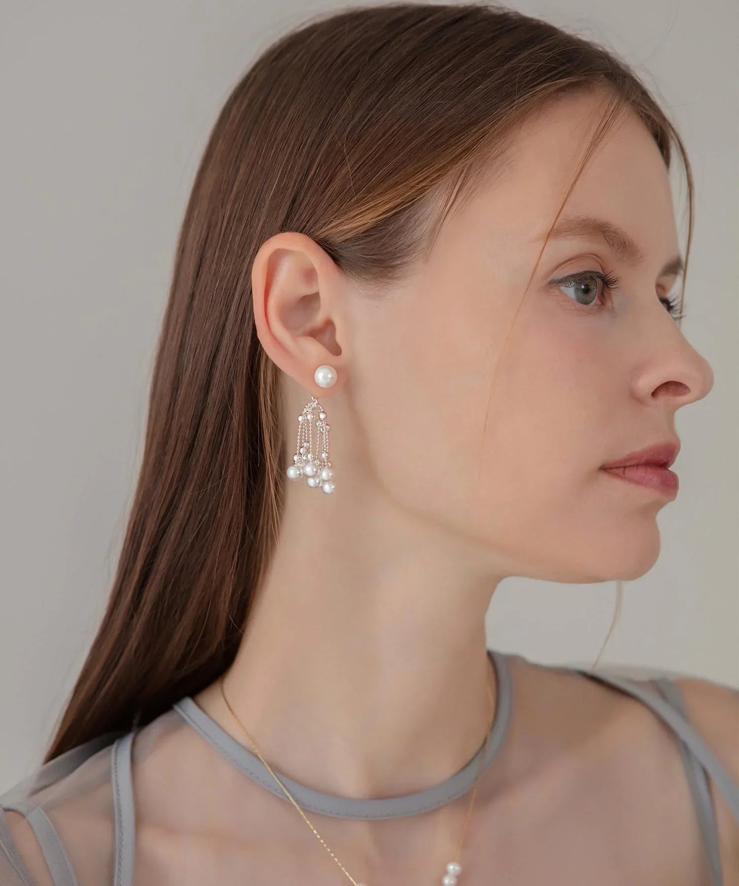 【当日発送】シルバーボールチェーンパールドロップピアス