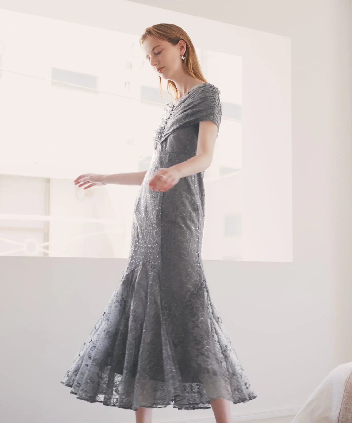 【当日発送】2WAYレース花柄オフショルダーマーメイドワンピースドレス