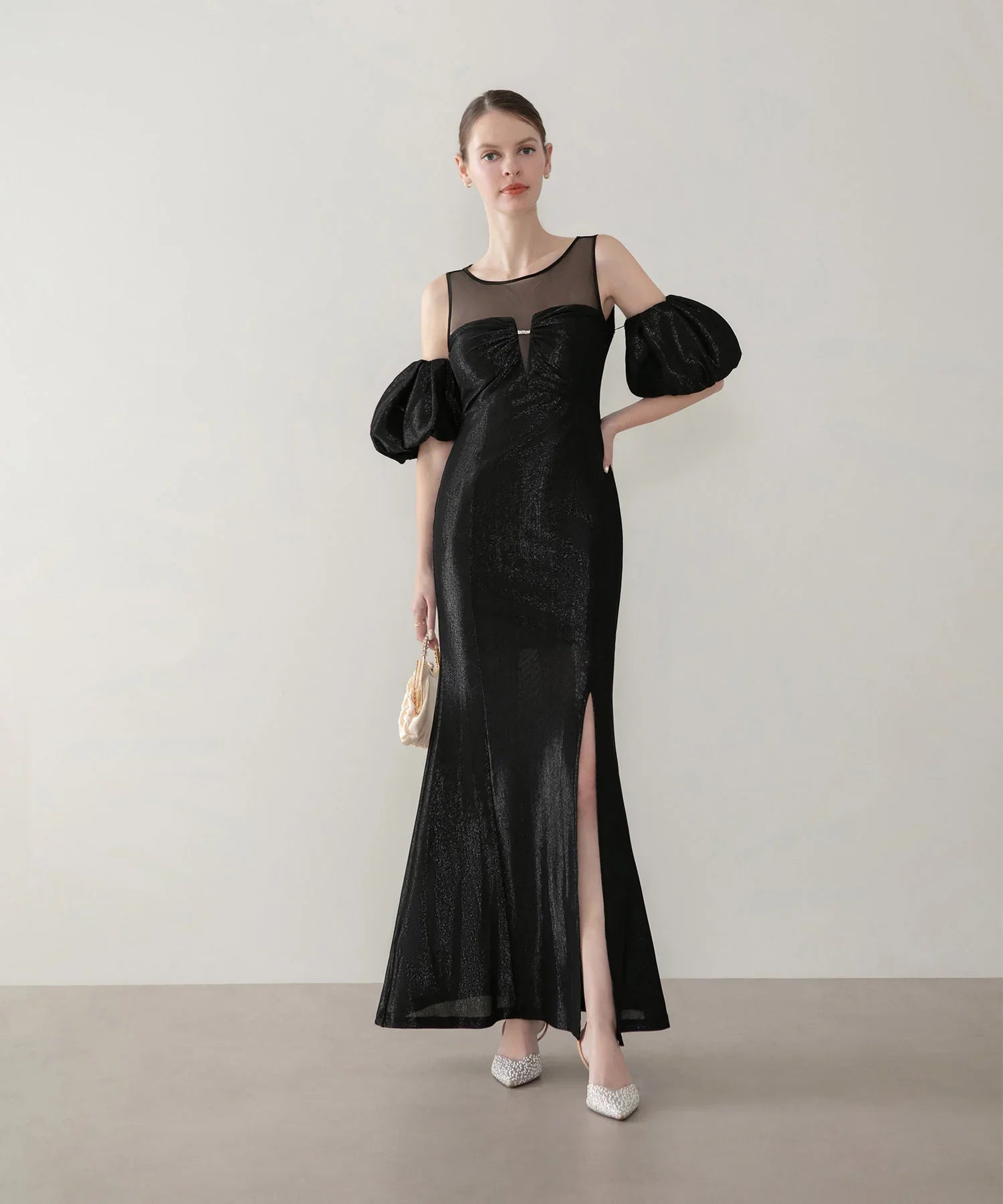 【LEJA LUXE】ラメシャイニーシアーデコルテマーメイドドレス