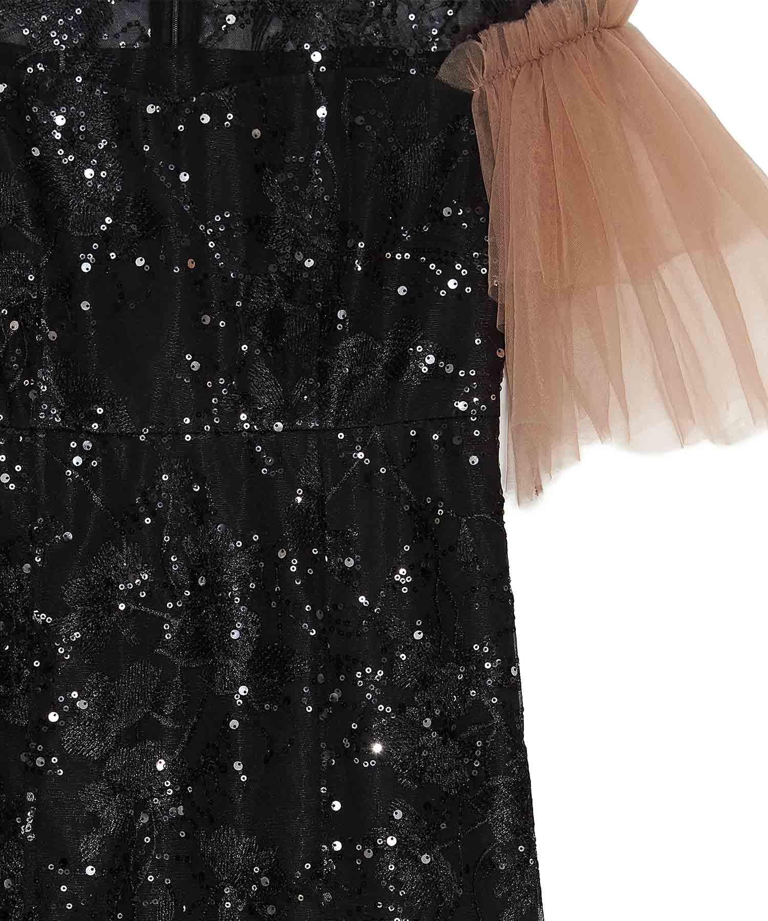 【当日発送】フラワースパンコールチュールスリーブIラインドレス