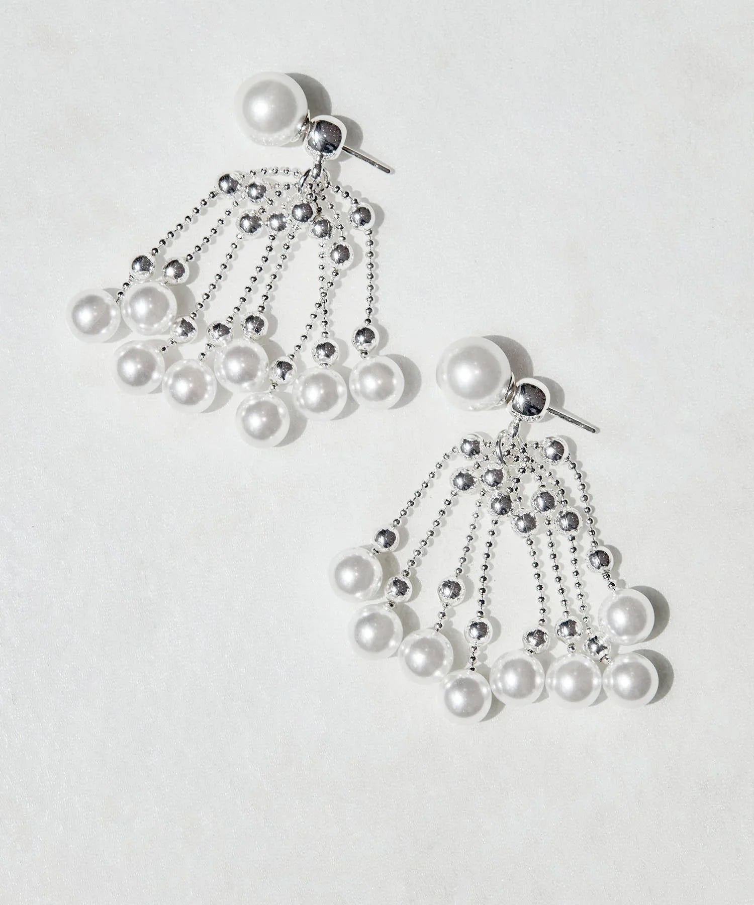 【当日発送】シルバーボールチェーンパールドロップピアス