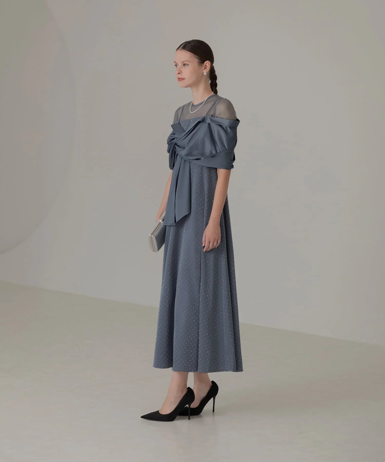 【SOLD OUT】2WAYリボンボレロドットストーンワンピースドレス
