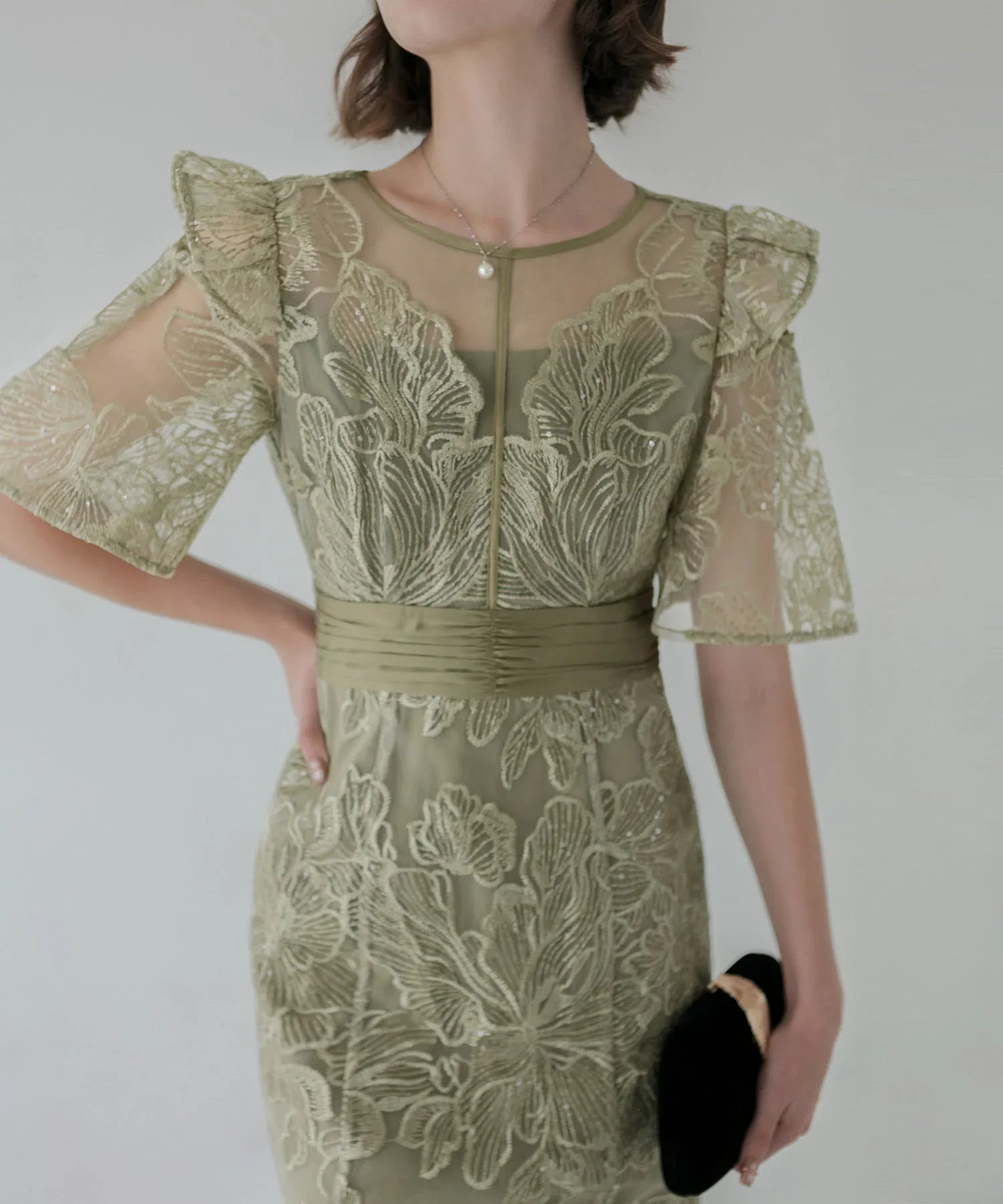 【当日発送】フラワーレースシアーフリルマーメイドワンピースドレス