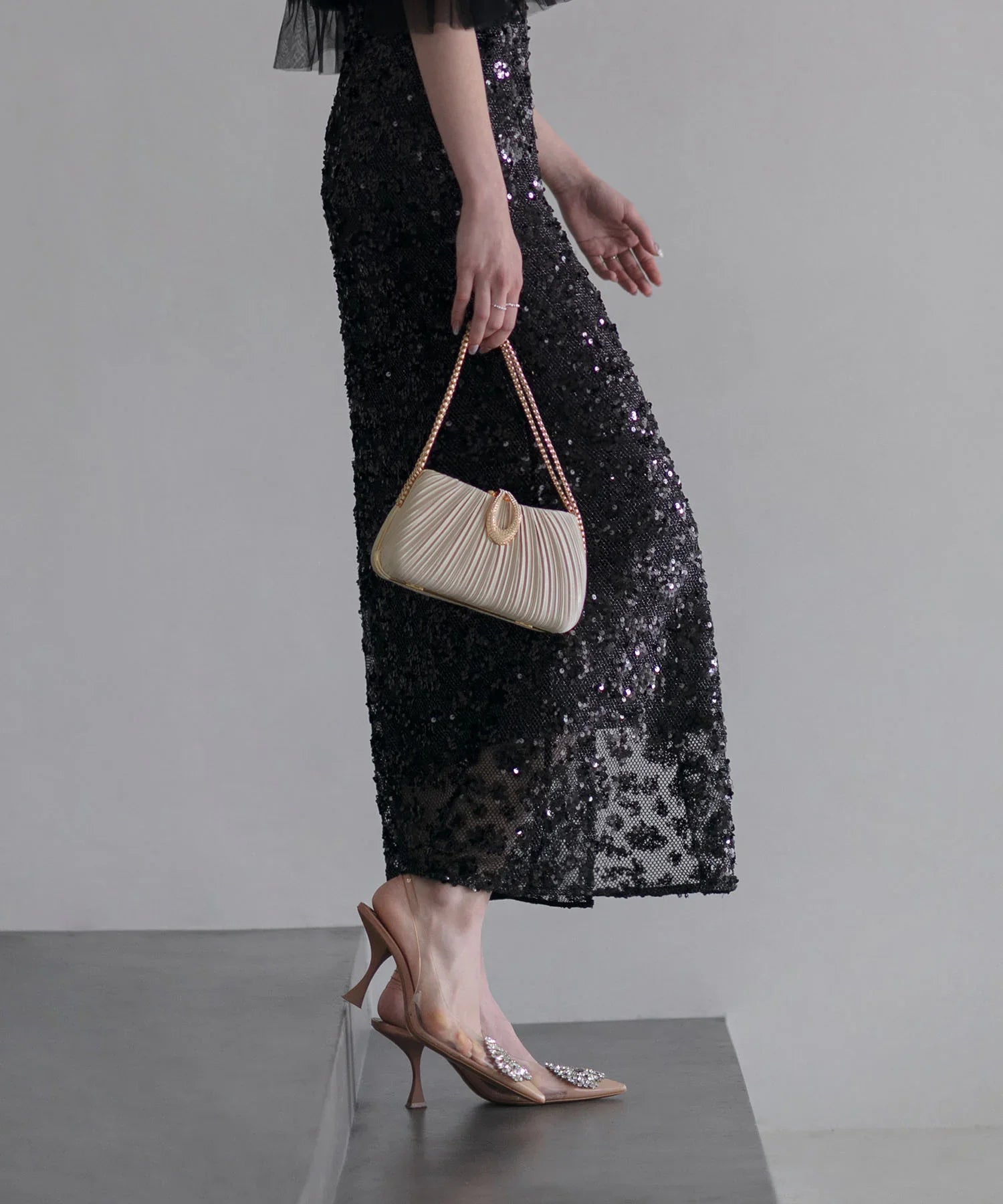 【当日発送】2WAYプリーツビジューゴールドチェーンバッグ