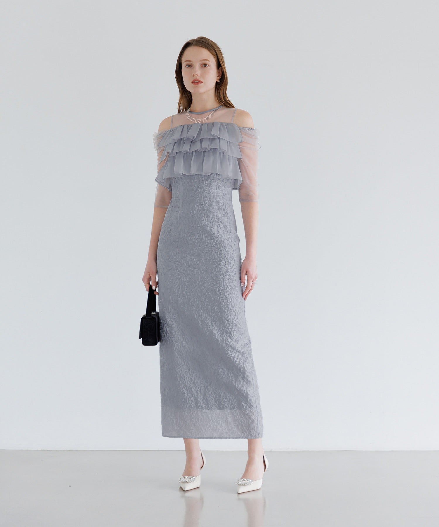 【当日発送】3WAYティアードフリルジャガードIラインワンピースドレス