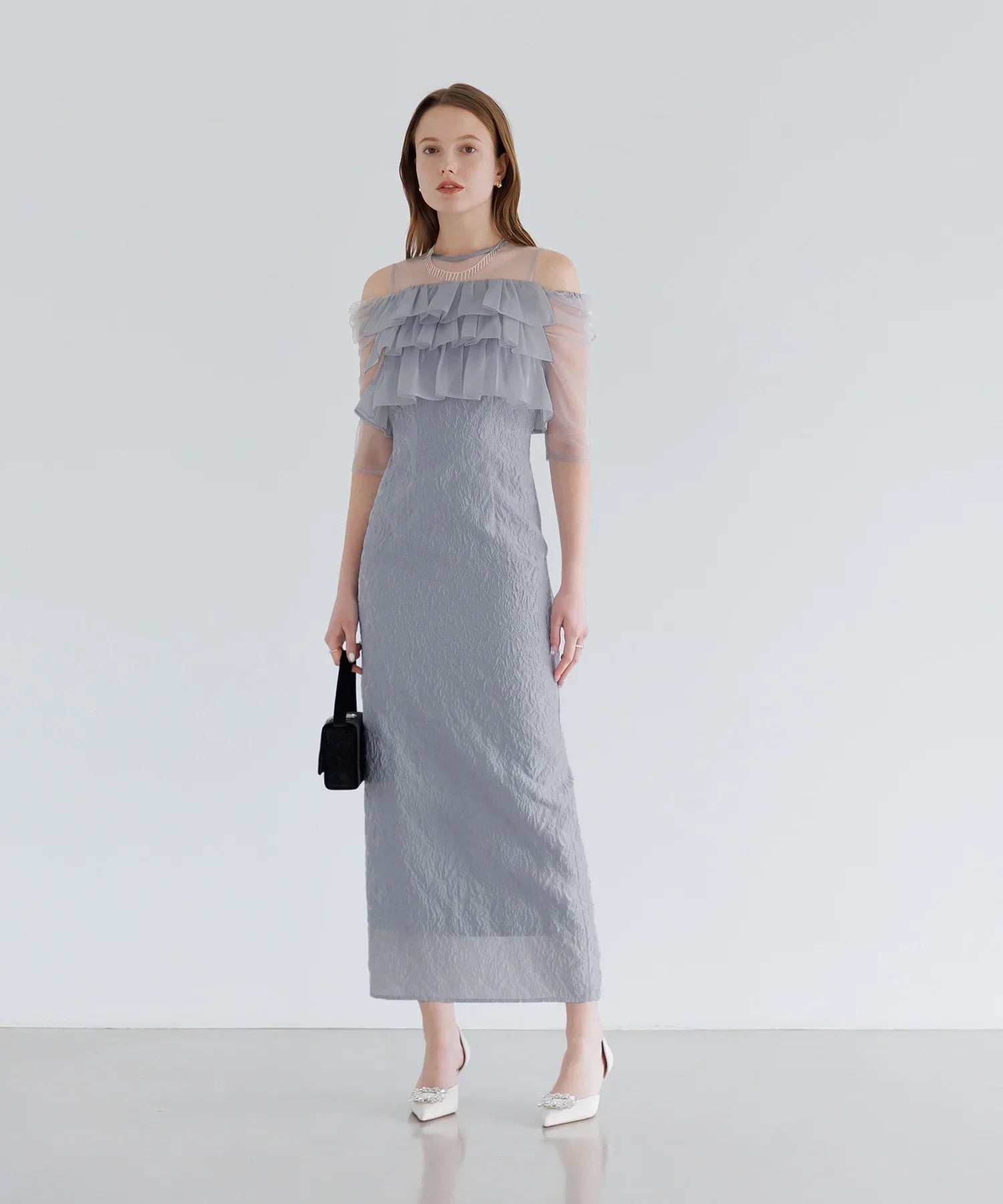 【当日発送】3WAYティアードフリルジャガードIラインワンピースドレス