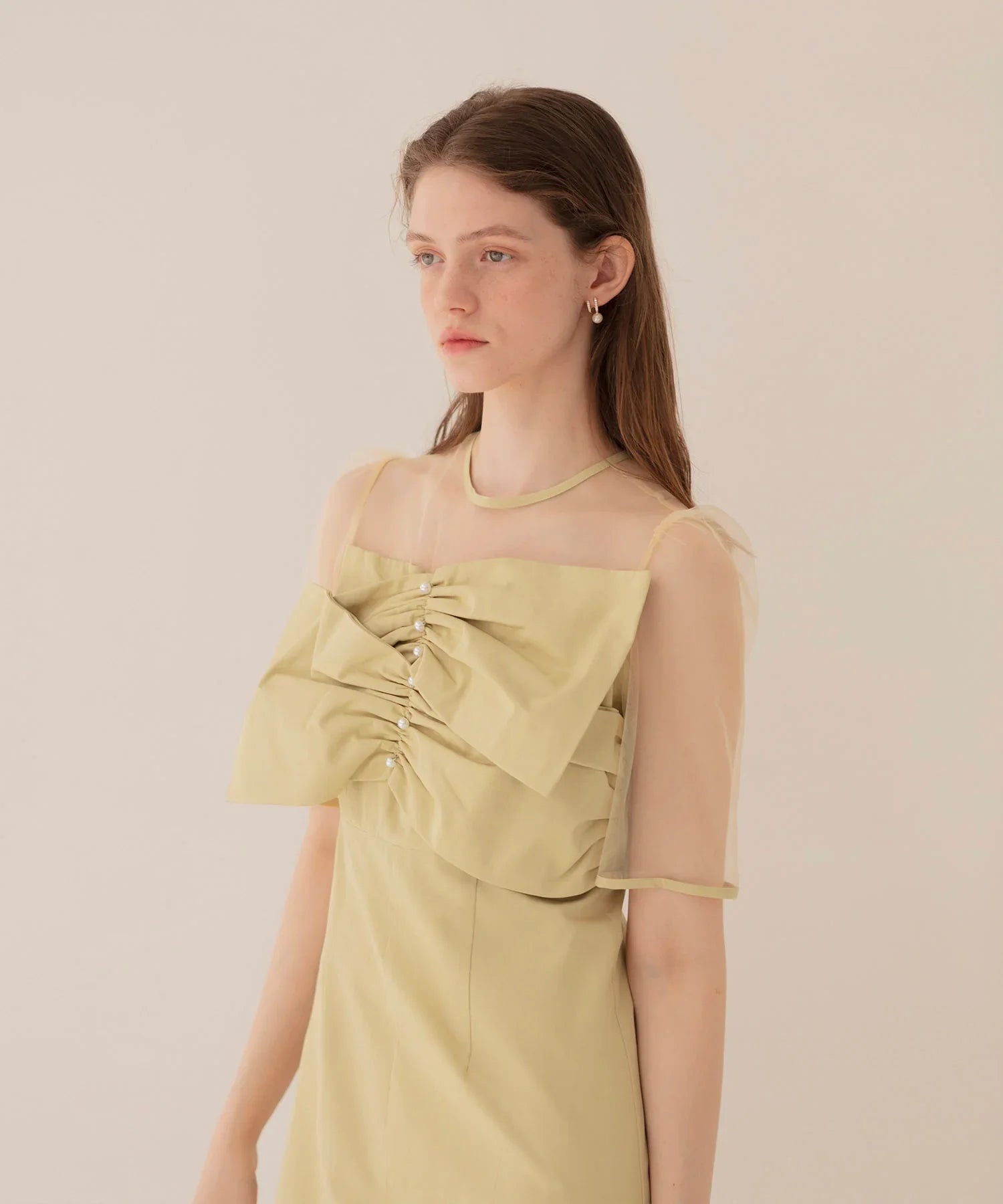 【当日発送】フロントプリーツシアースリーブIラインワンピースドレス