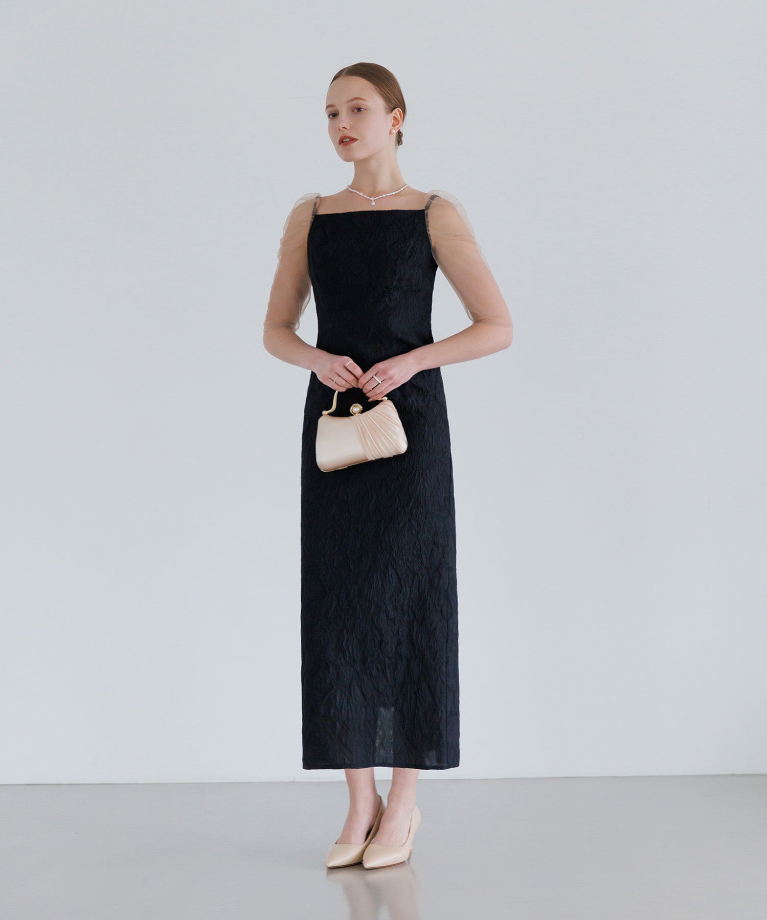 【当日発送】3WAYティアードフリルジャガードIラインワンピースドレス