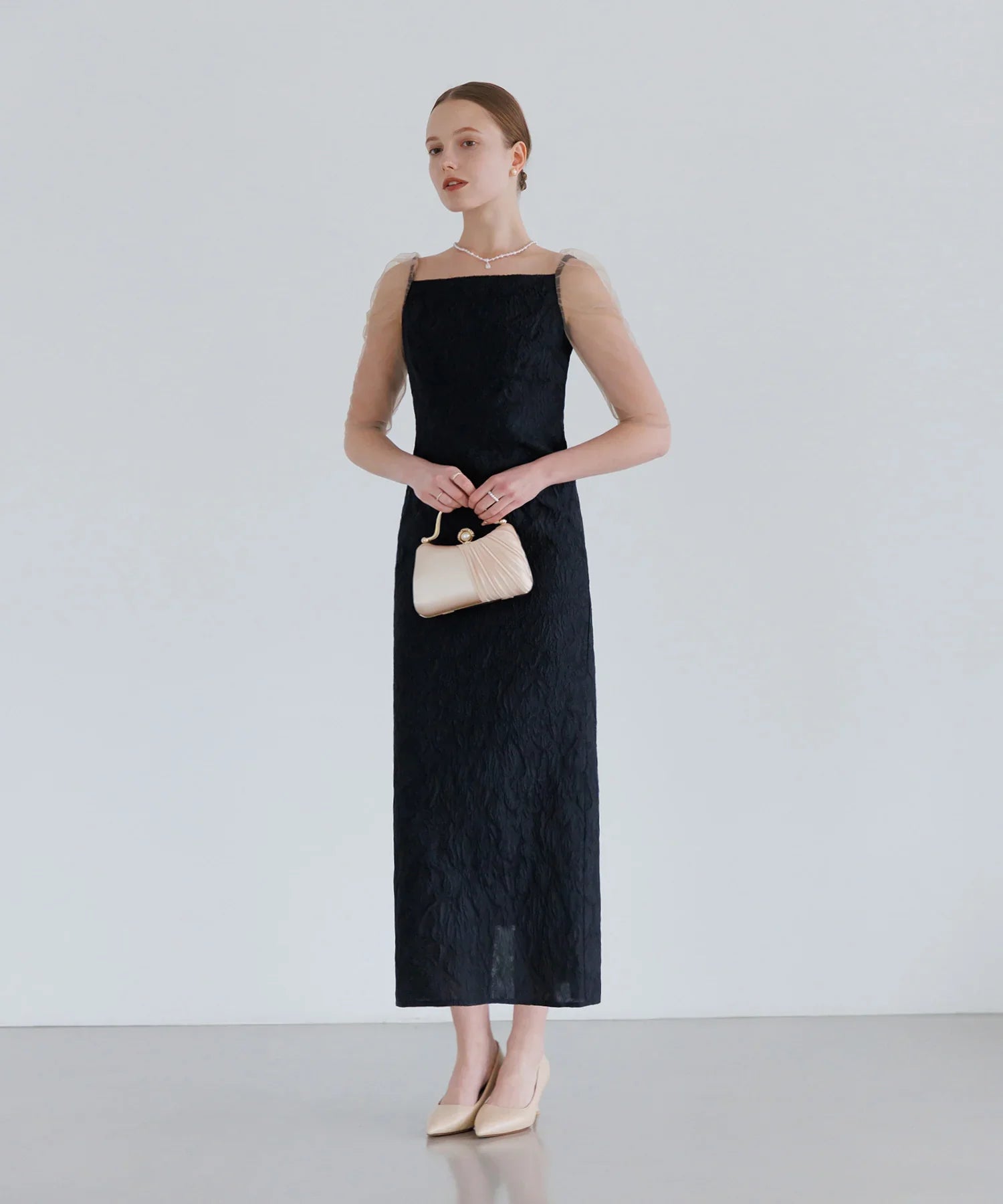 【当日発送】3WAYティアードフリルジャガードIラインワンピースドレス