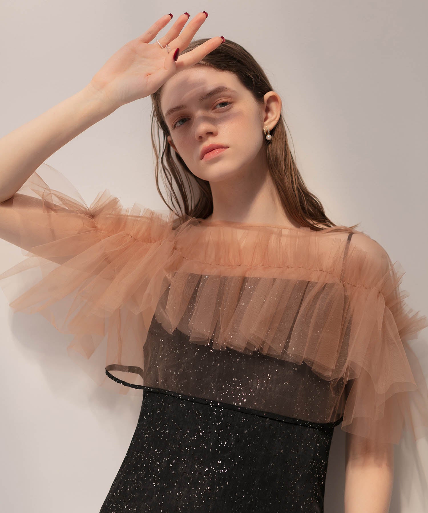 【当日発送】チュールフリルボレロペイントマーメイドワンピースドレス