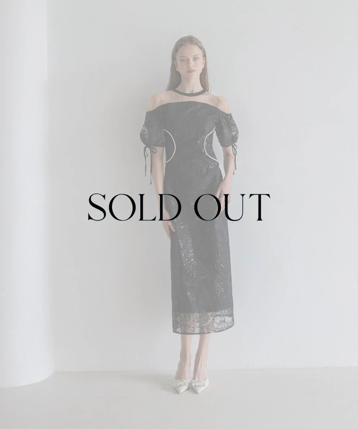 【SOLD OUT】スパンコールウエストデザインIラインワンピースドレス