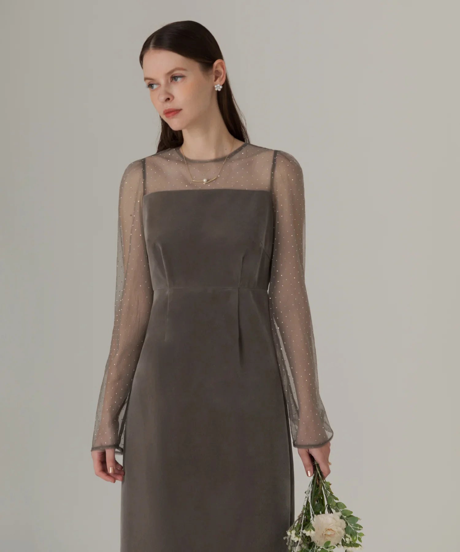 【当日発送】2WAYリボンビスチェドットストーンベロアワンピースドレス