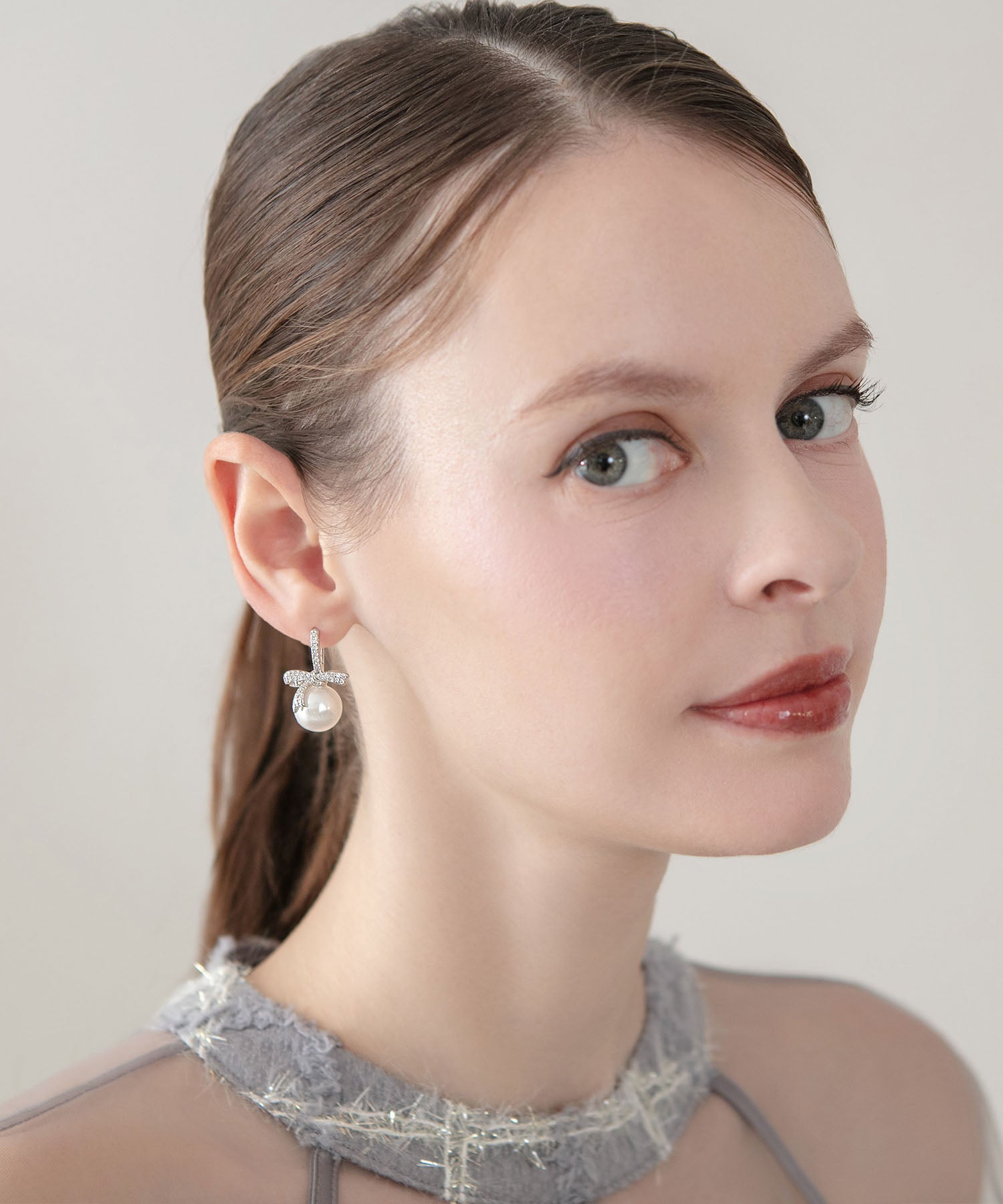 【当日発送】ビジューリボンパールピアス