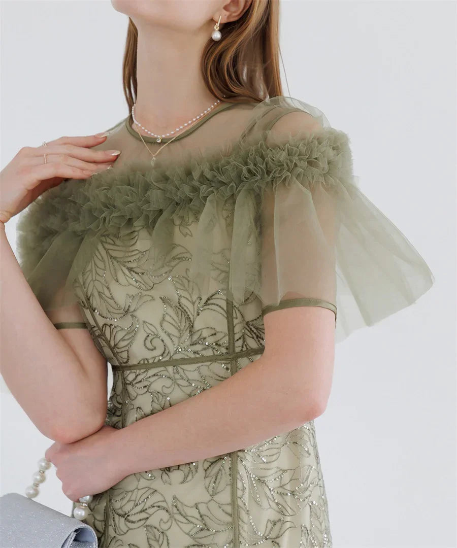 【当日発送】3WAYフラワーチュールアシンメトリーIラインワンピースドレス