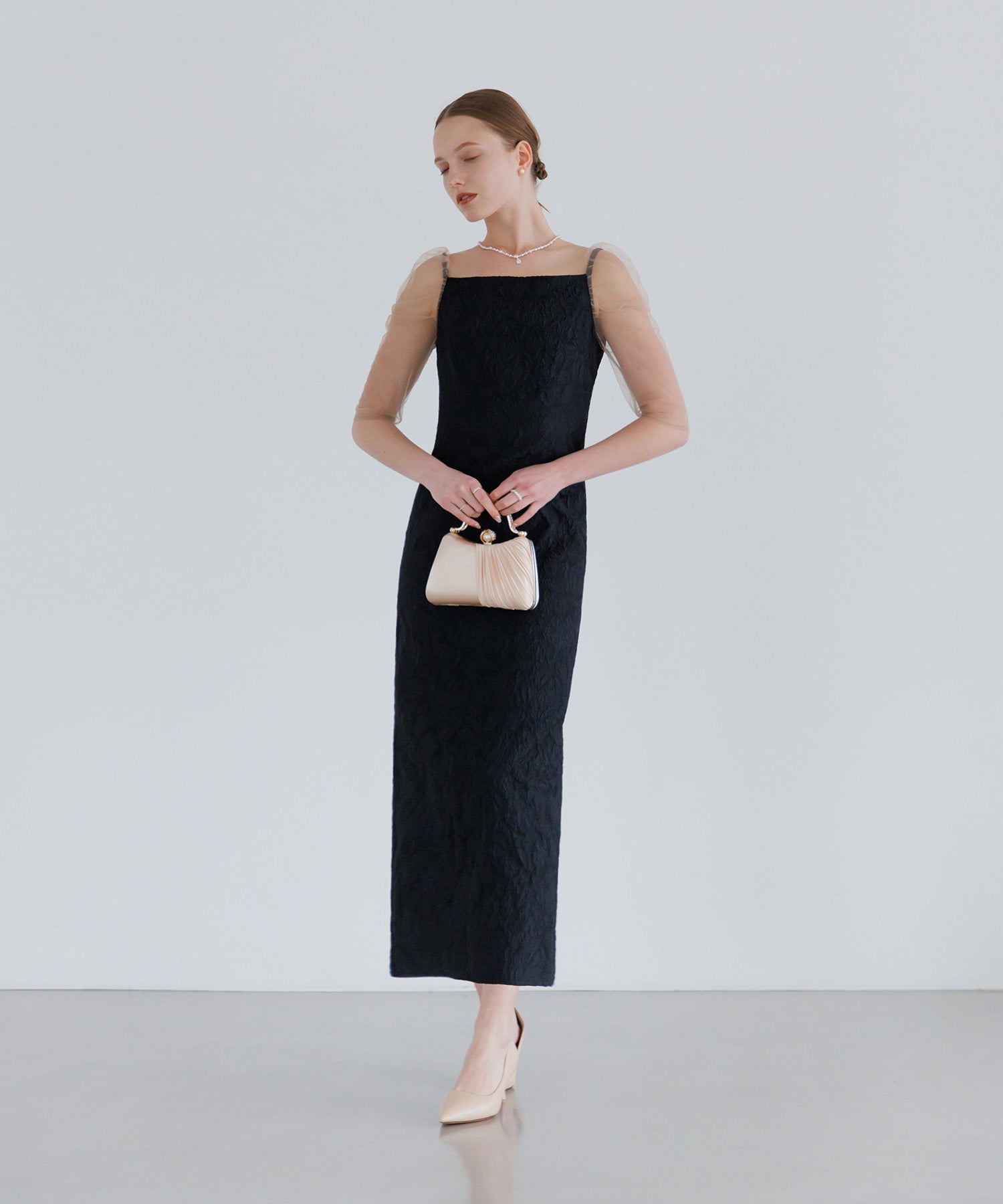 【当日発送】3WAYティアードフリルジャガードIラインワンピースドレス