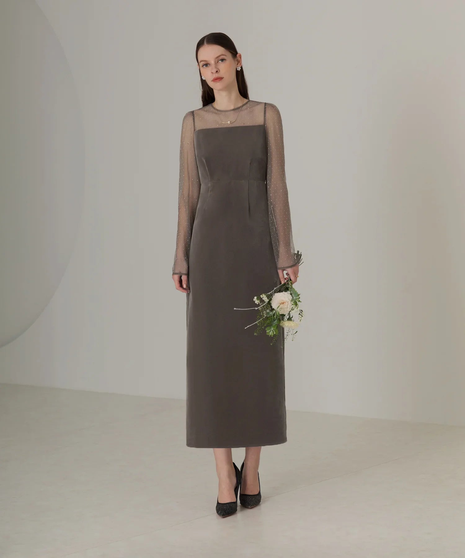 【当日発送】2WAYリボンビスチェドットストーンベロアワンピースドレス