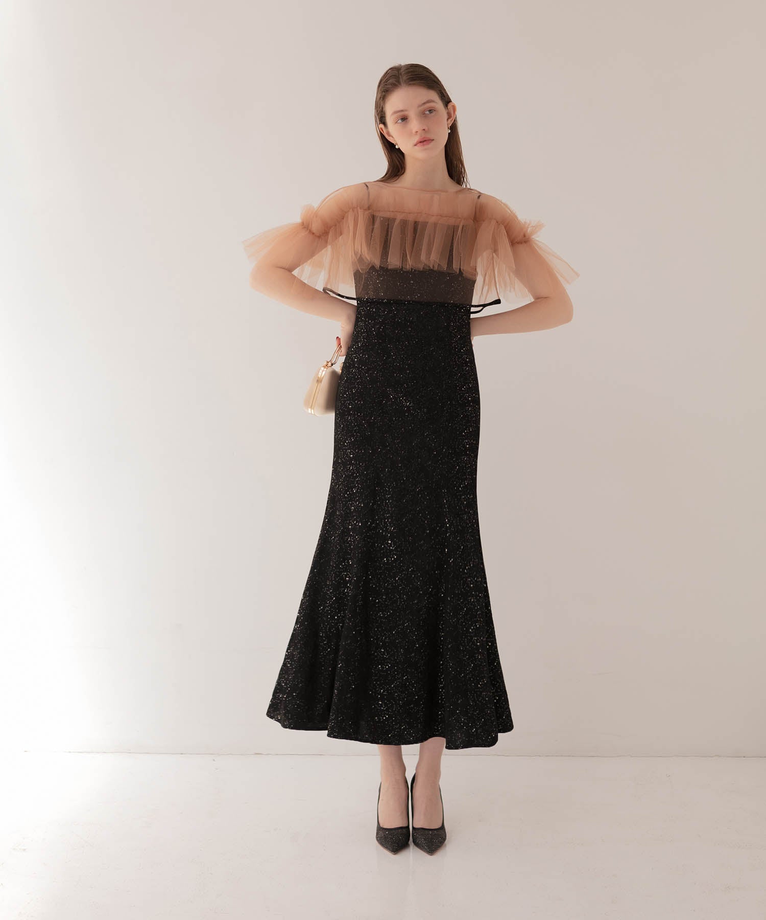 【当日発送】チュールフリルボレロペイントマーメイドワンピースドレス