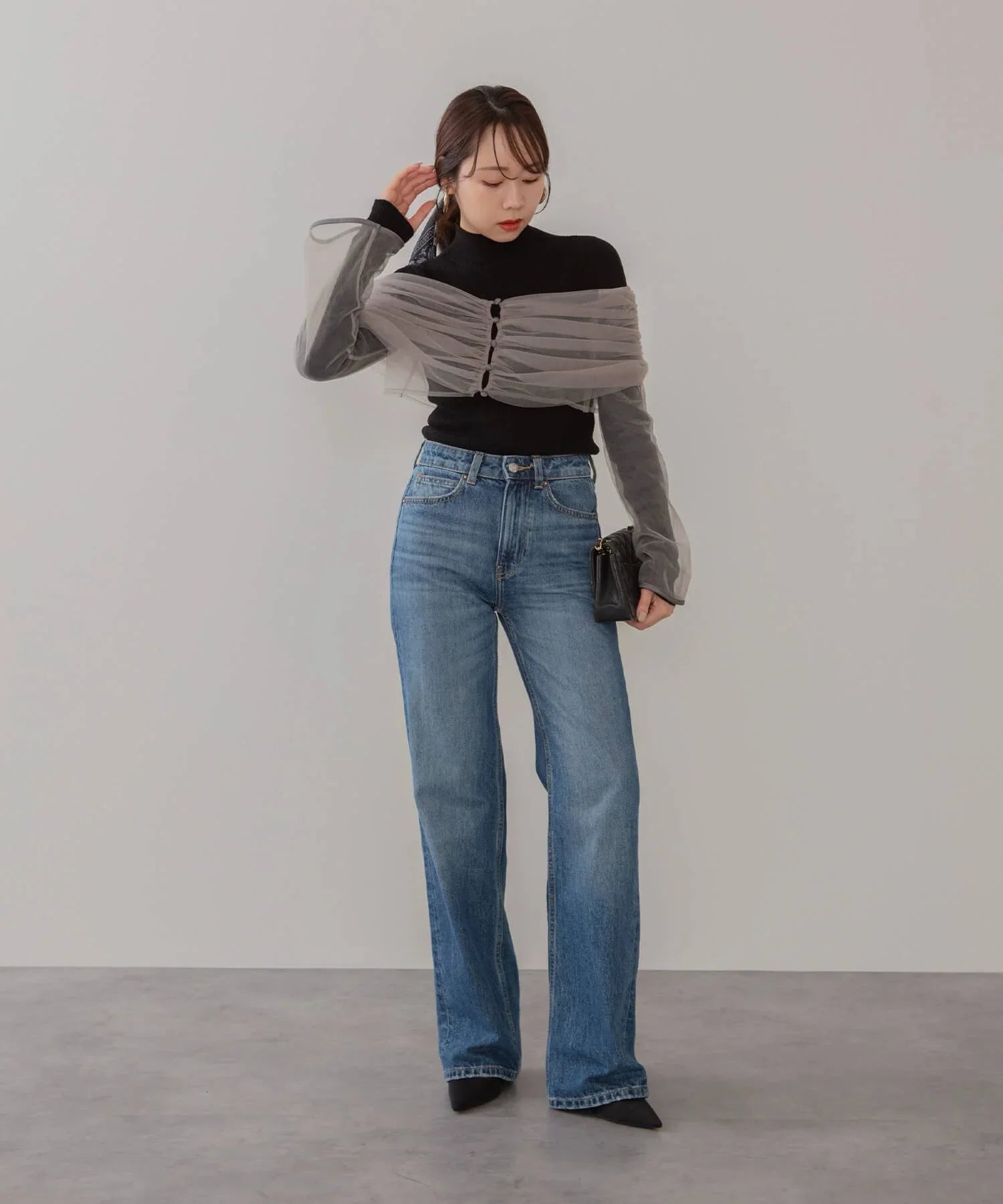 【当日発送】チュールオフショルダー花柄Iラインワンピースドレス