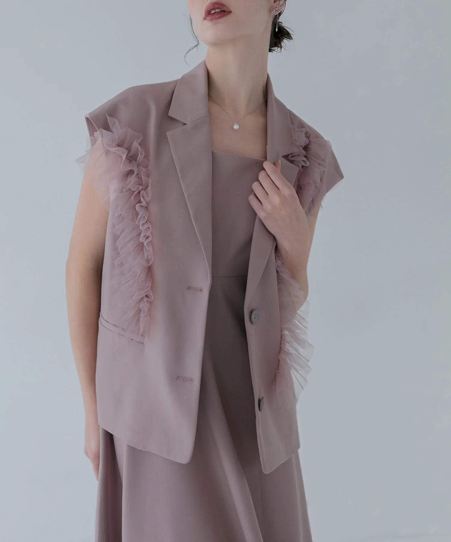 【当日発送】チュールフリルセットアップワンピースドレス