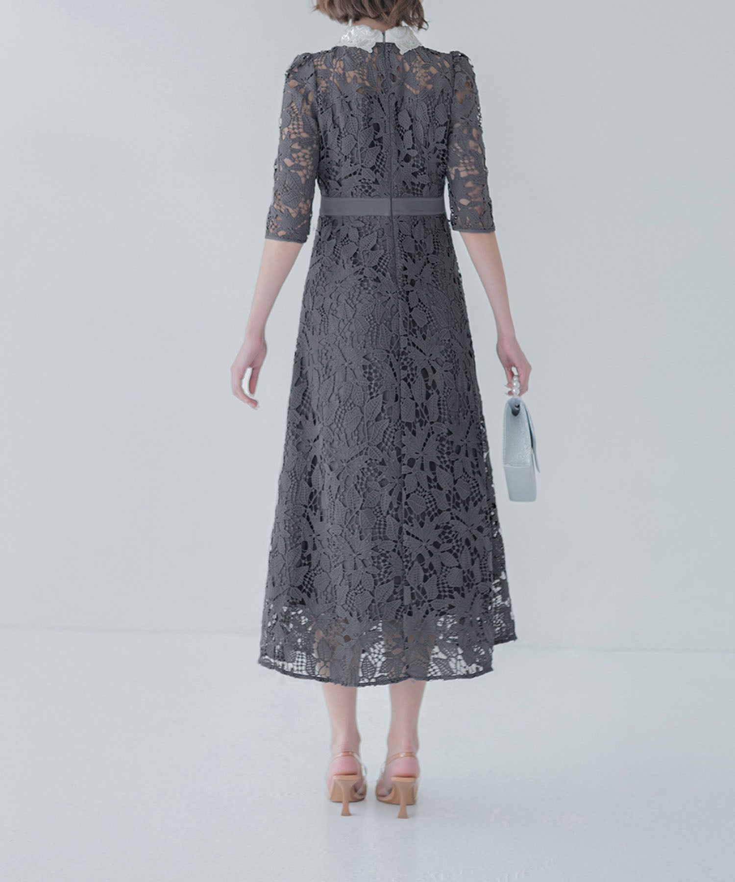 【一部当日発送】花柄レースビジューカラーAラインワンピースドレス