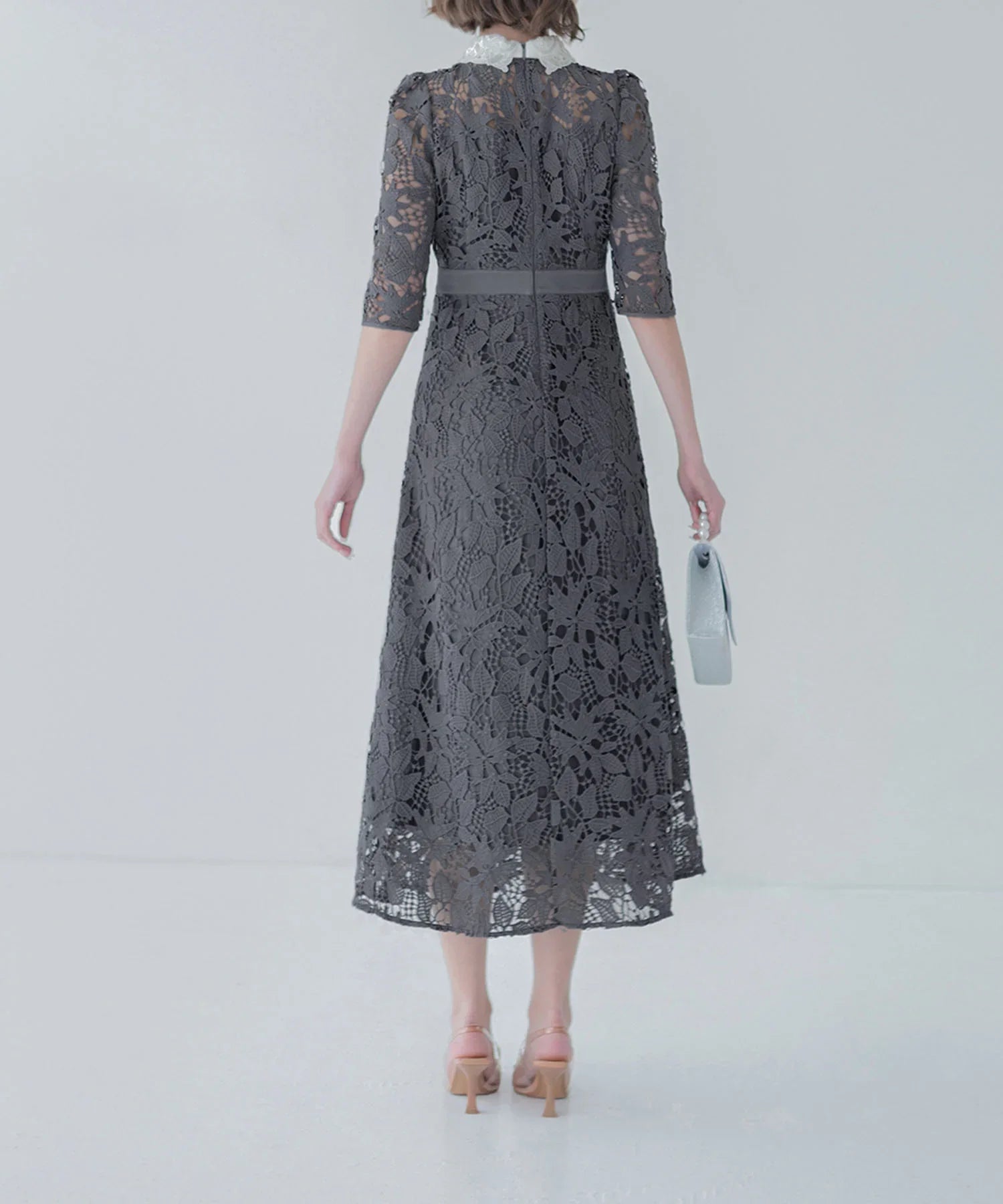 【一部当日発送】花柄レースビジューカラーAラインワンピースドレス