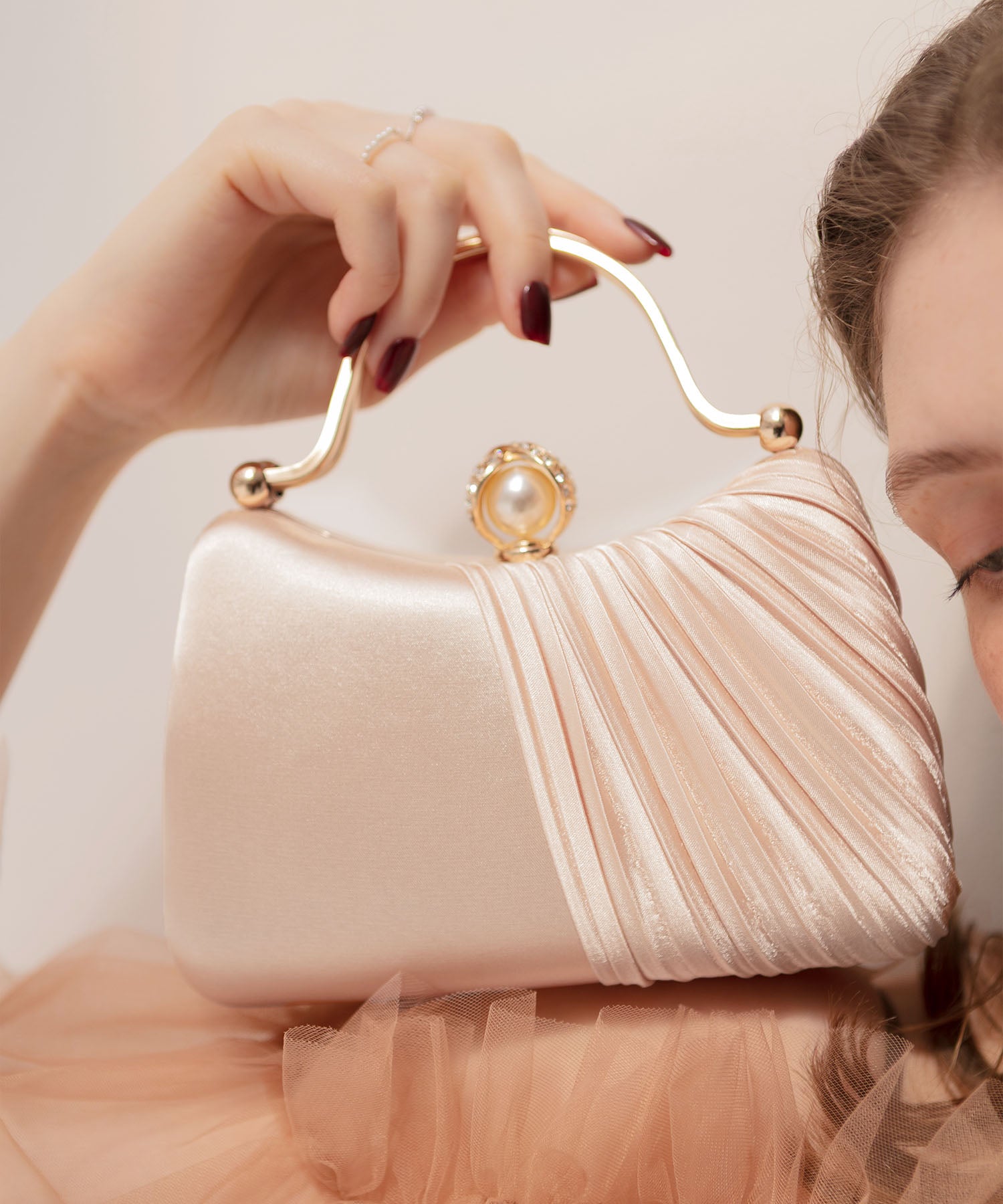 【当日発送】2WAYハーフプリーツパールストーンバッグ