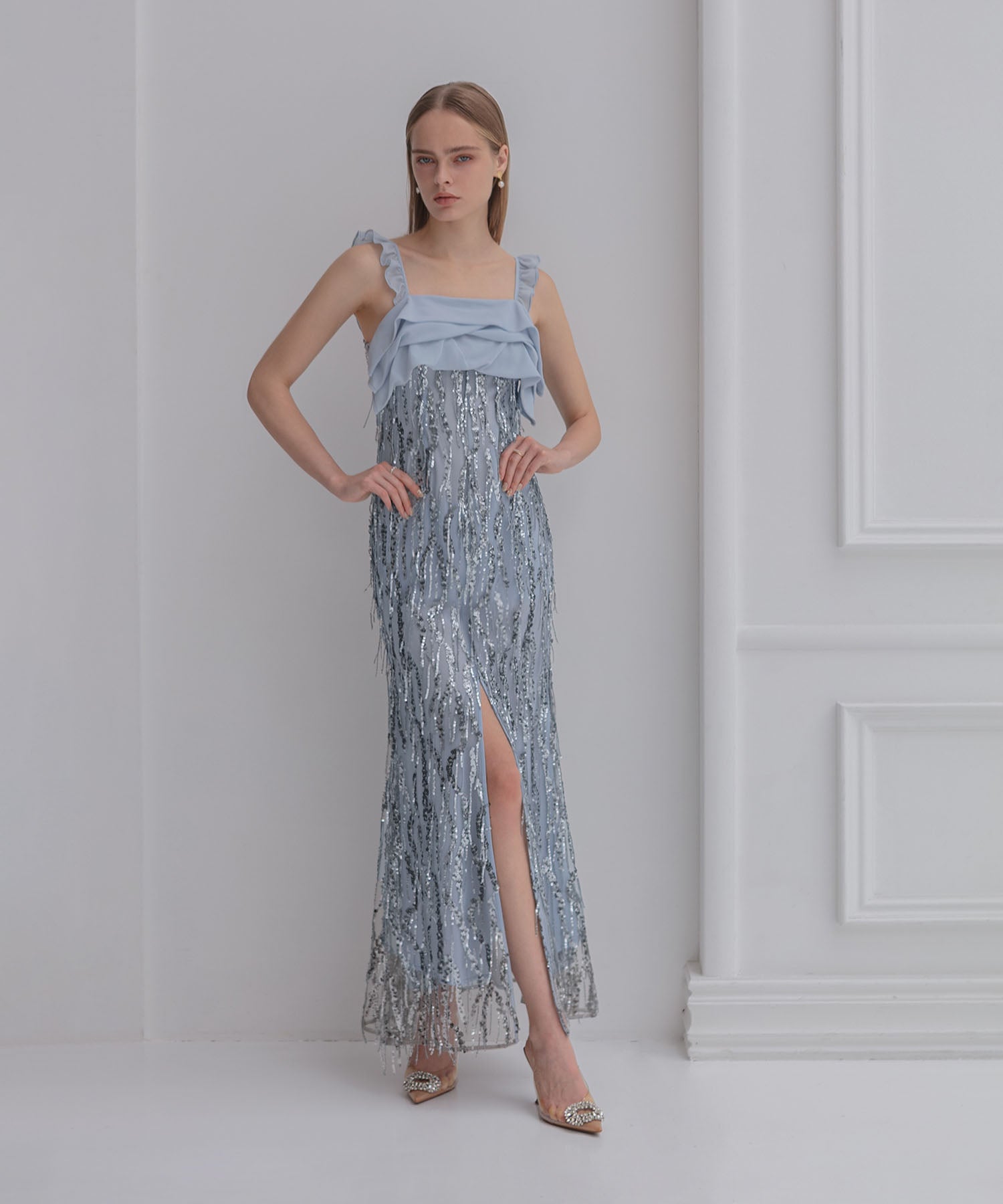 【LEJA LUXE】フリンジスパンコールIラインドレス