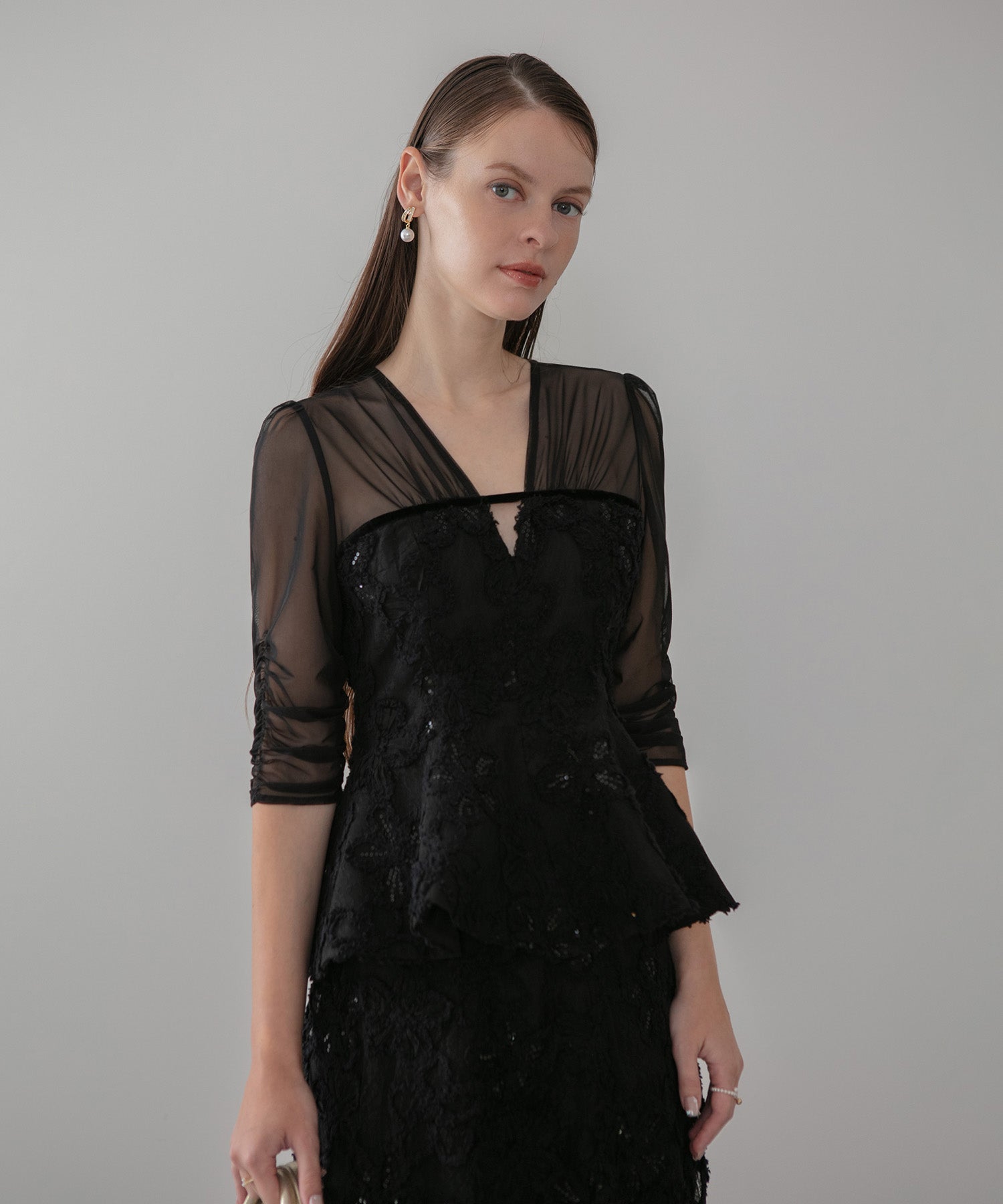 【LEJA LUXE】フラワーレースペプラムセットアップドレス