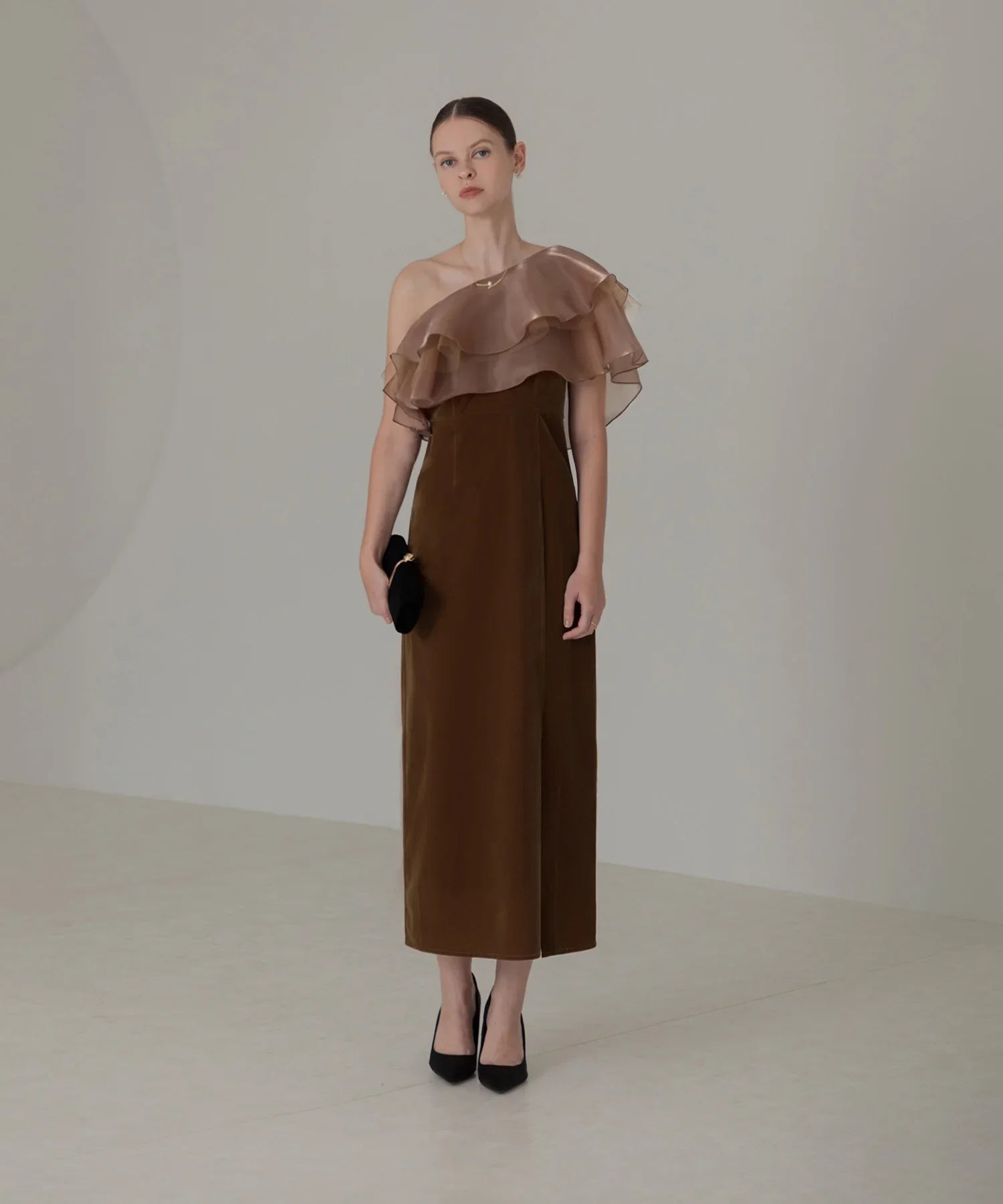 【当日発送】アシンメトリーティアードフリル3WAYベロアワンピースドレス