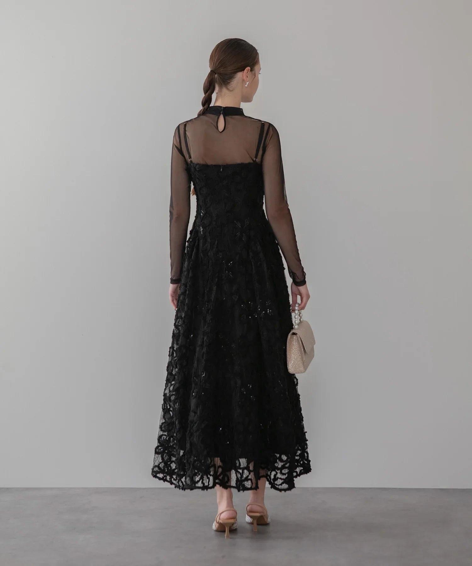 【当日発送】シアーフラワーレースレイヤードワンピース