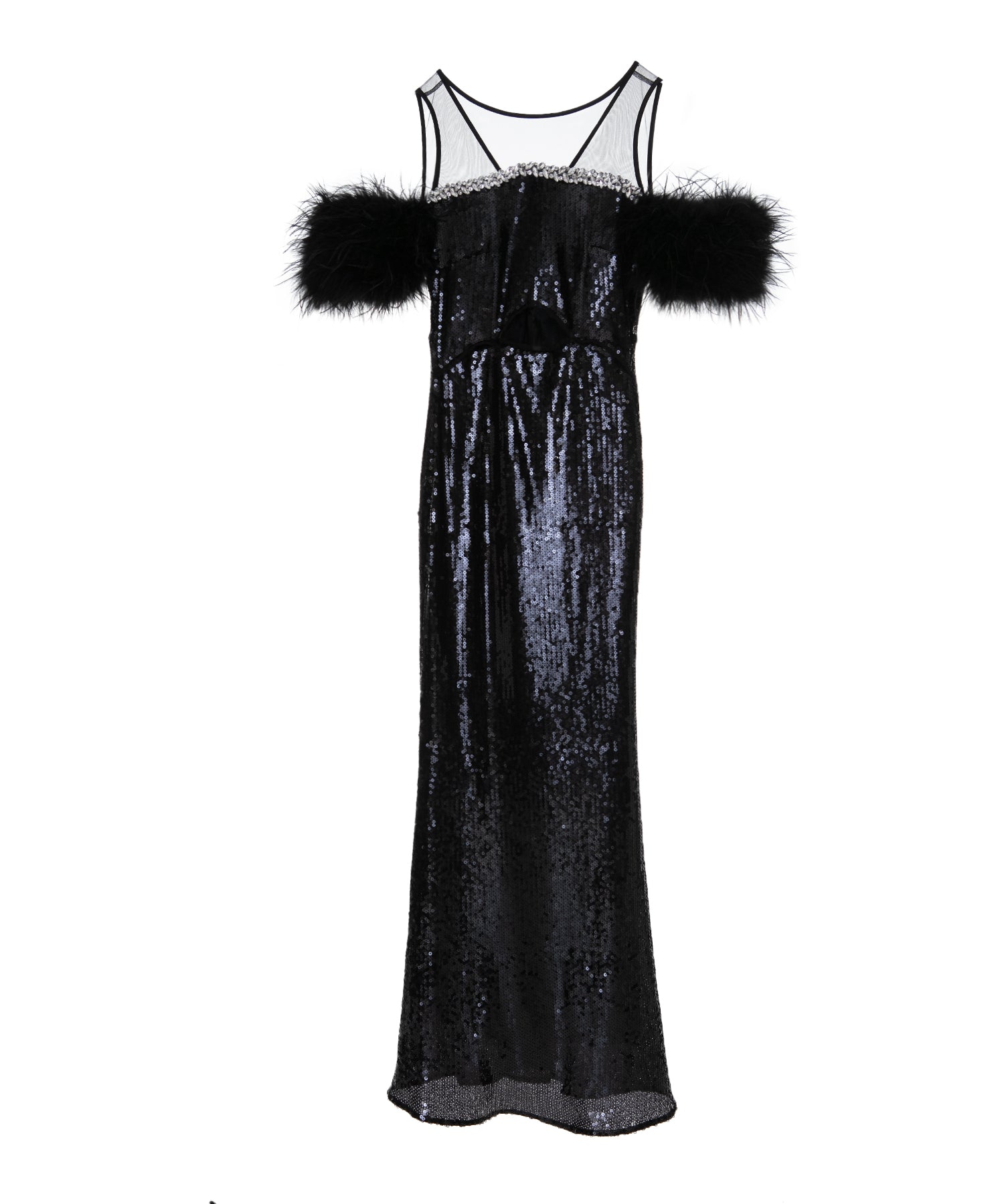 【LEJA LUXE】2WAYファースリーブスパンコールマーメイドドレス