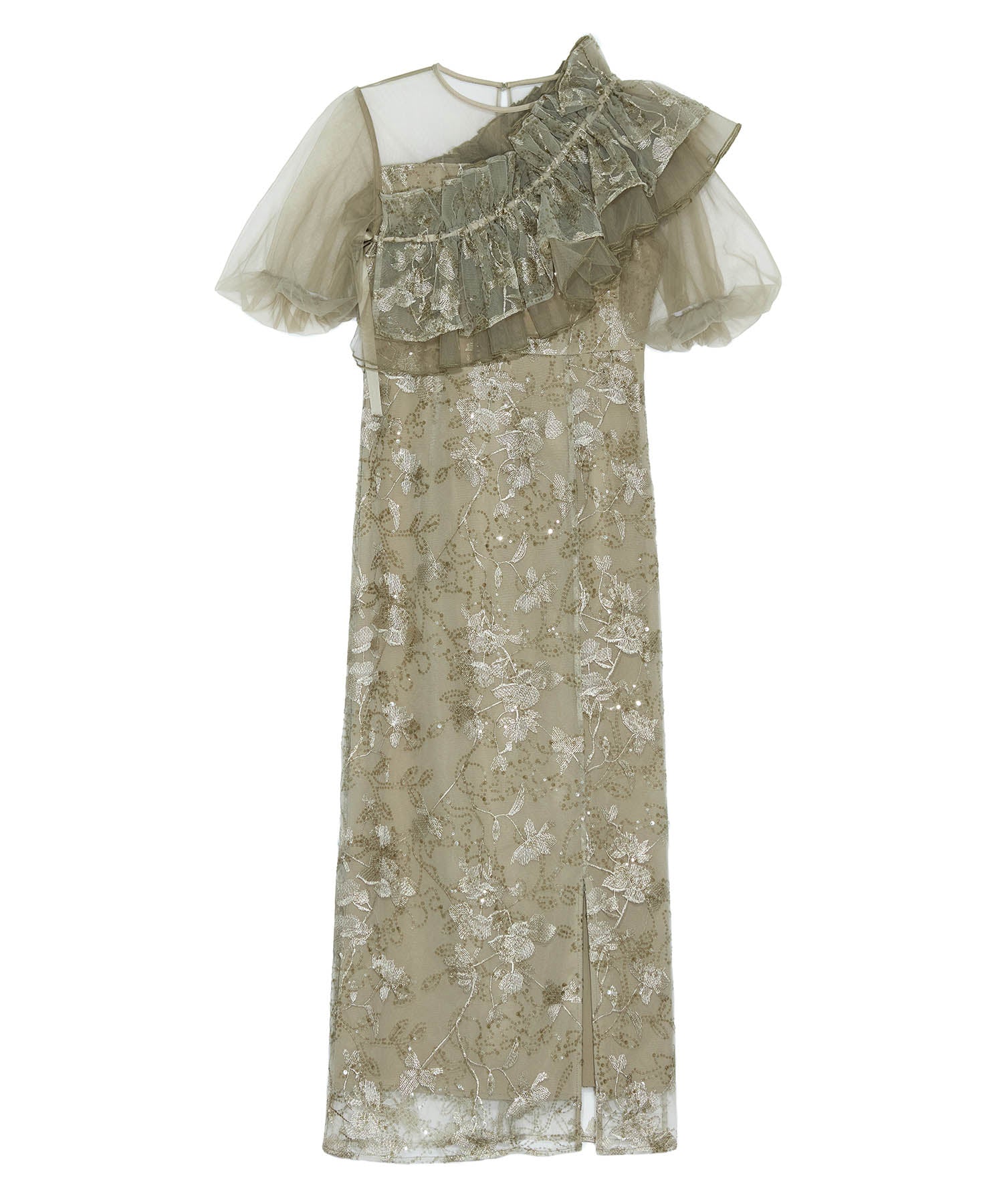 【一部当日発送】3WAYチュールラッフルフラワースパンコールIラインワンピースドレス