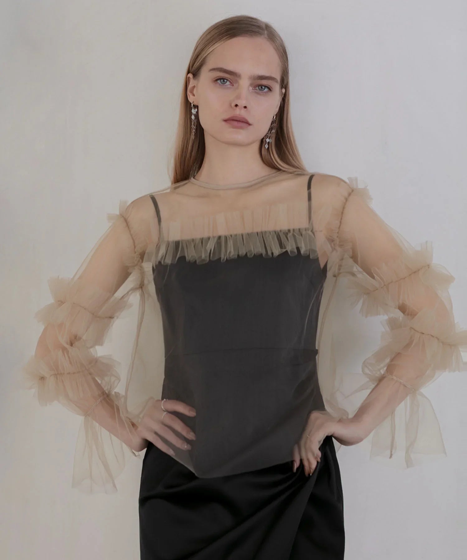 【SOLD OUT】チュールフリルペイントマーメイドワンピースドレス