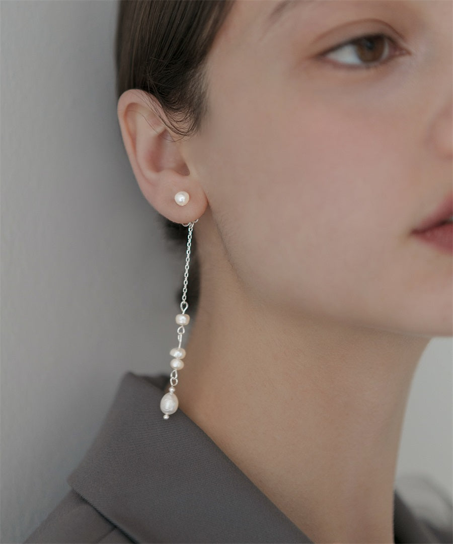 【当日発送】ナチュラルパールチェーンロングピアス