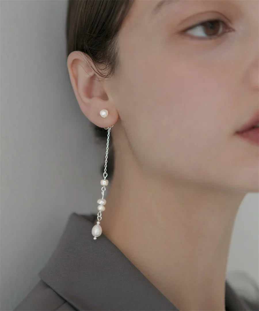 【当日発送】ナチュラルパールチェーンロングピアス