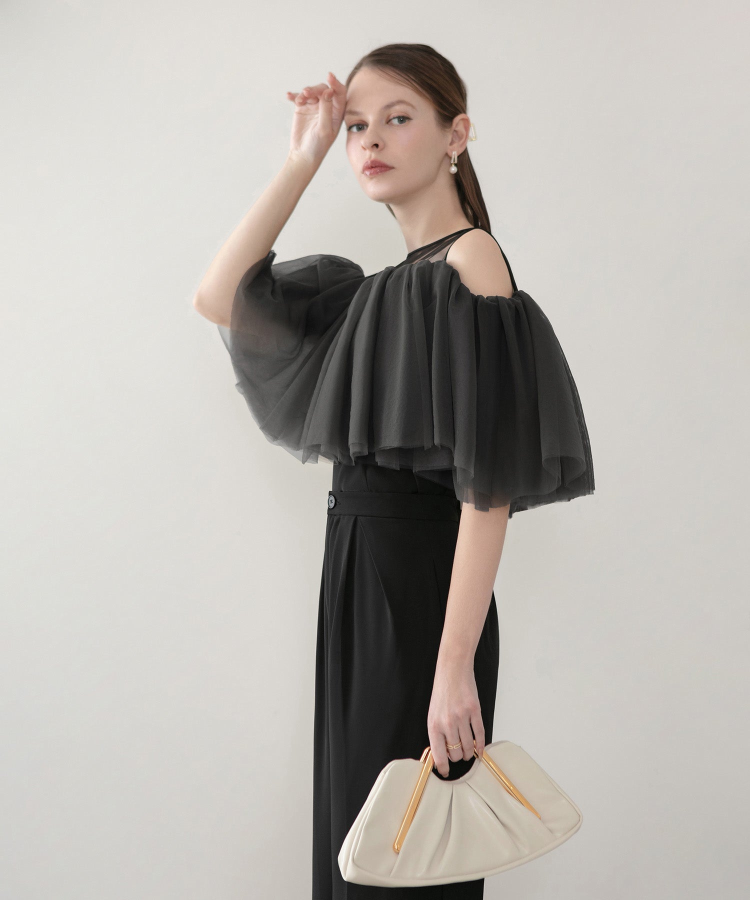 【当日発送】シアーチュールオフショルダーセットアップパンツドレス