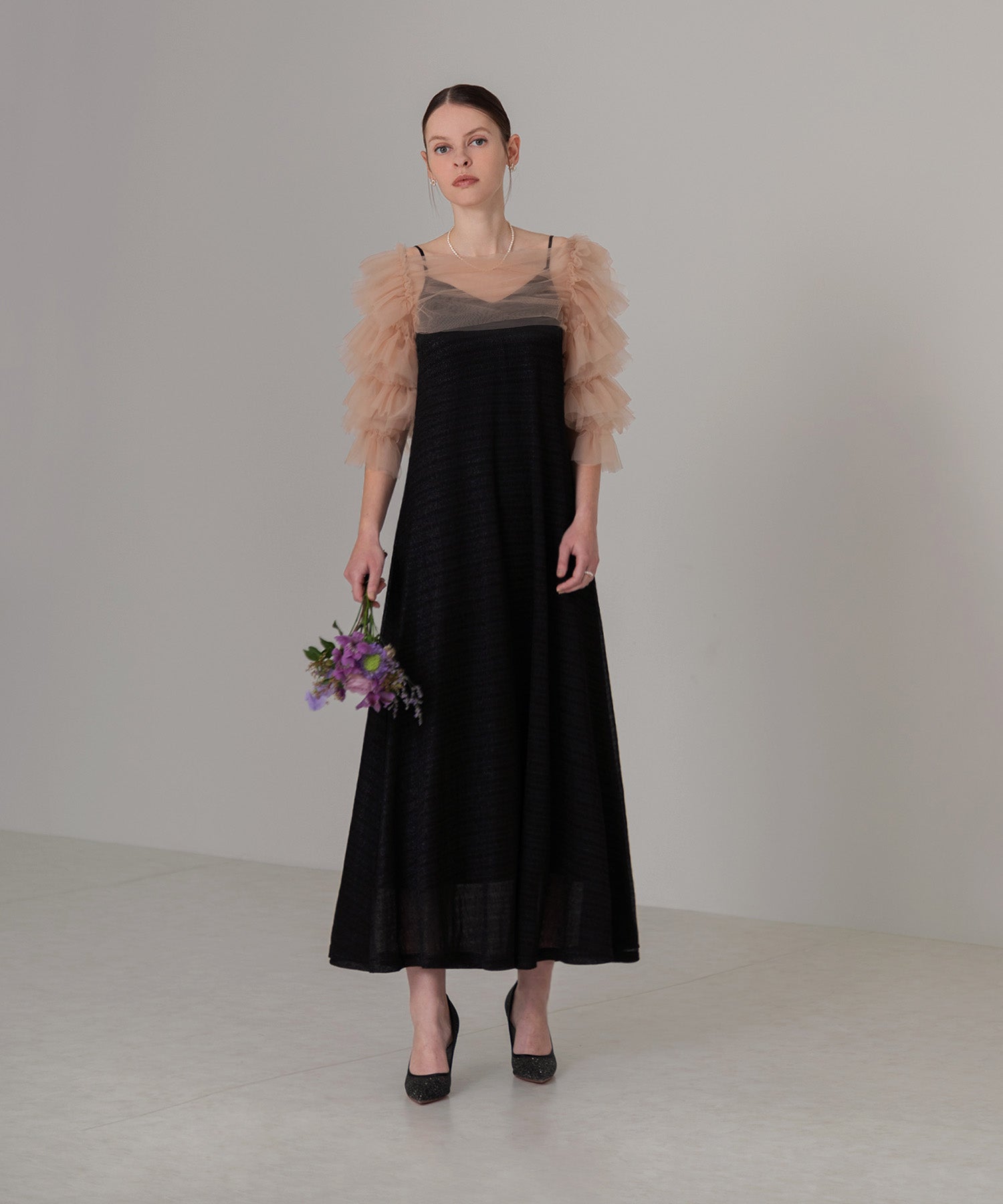 【一部当日発送】ティアードフリルチュールボレロワンピースドレス