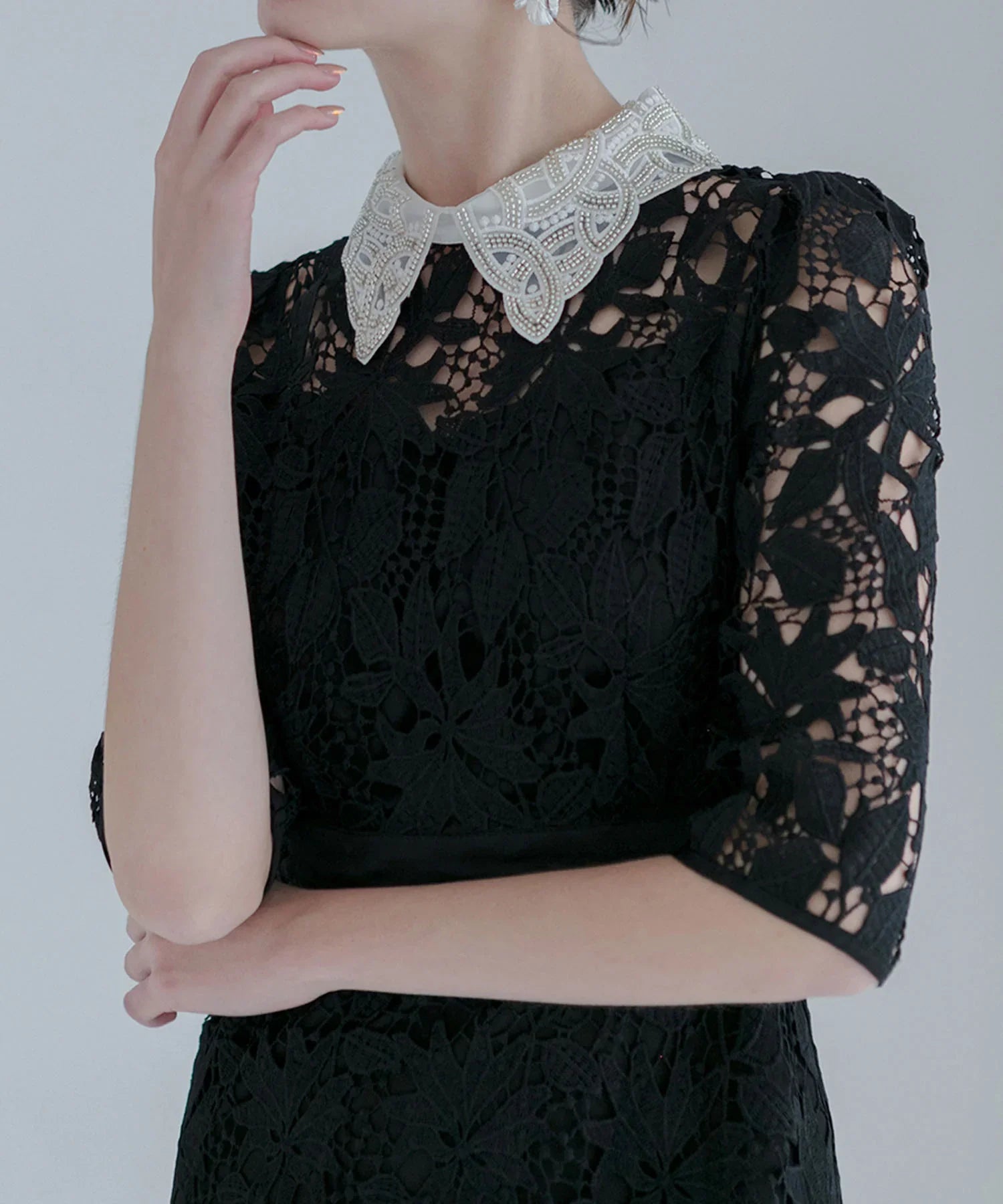 【一部当日発送】花柄レースビジューカラーAラインワンピースドレス