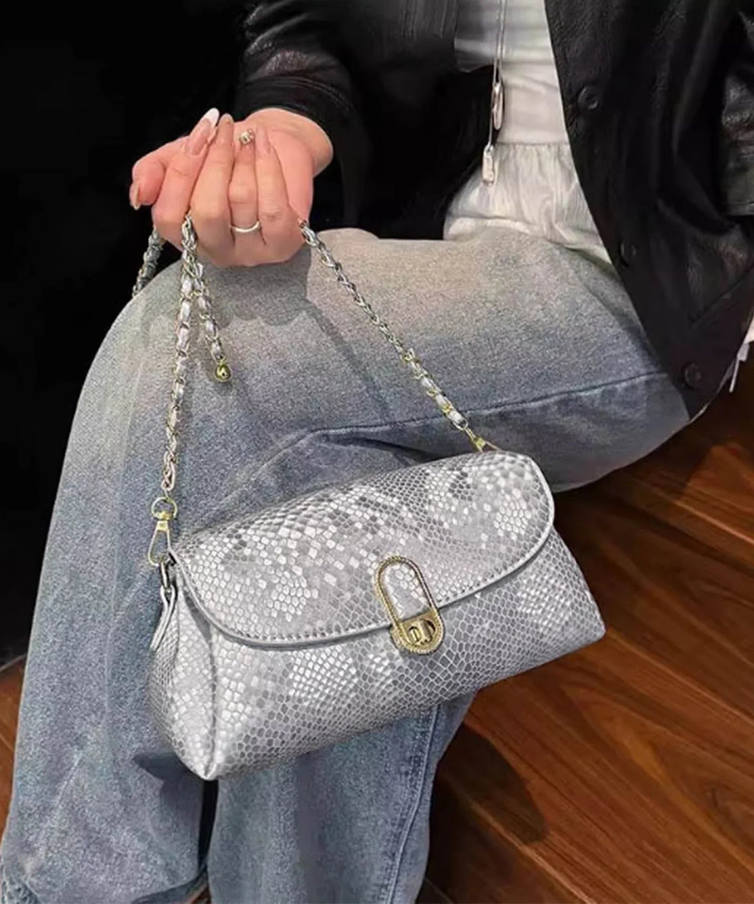 【当日発送】2WAYパイソンゴールドチェーンバッグ