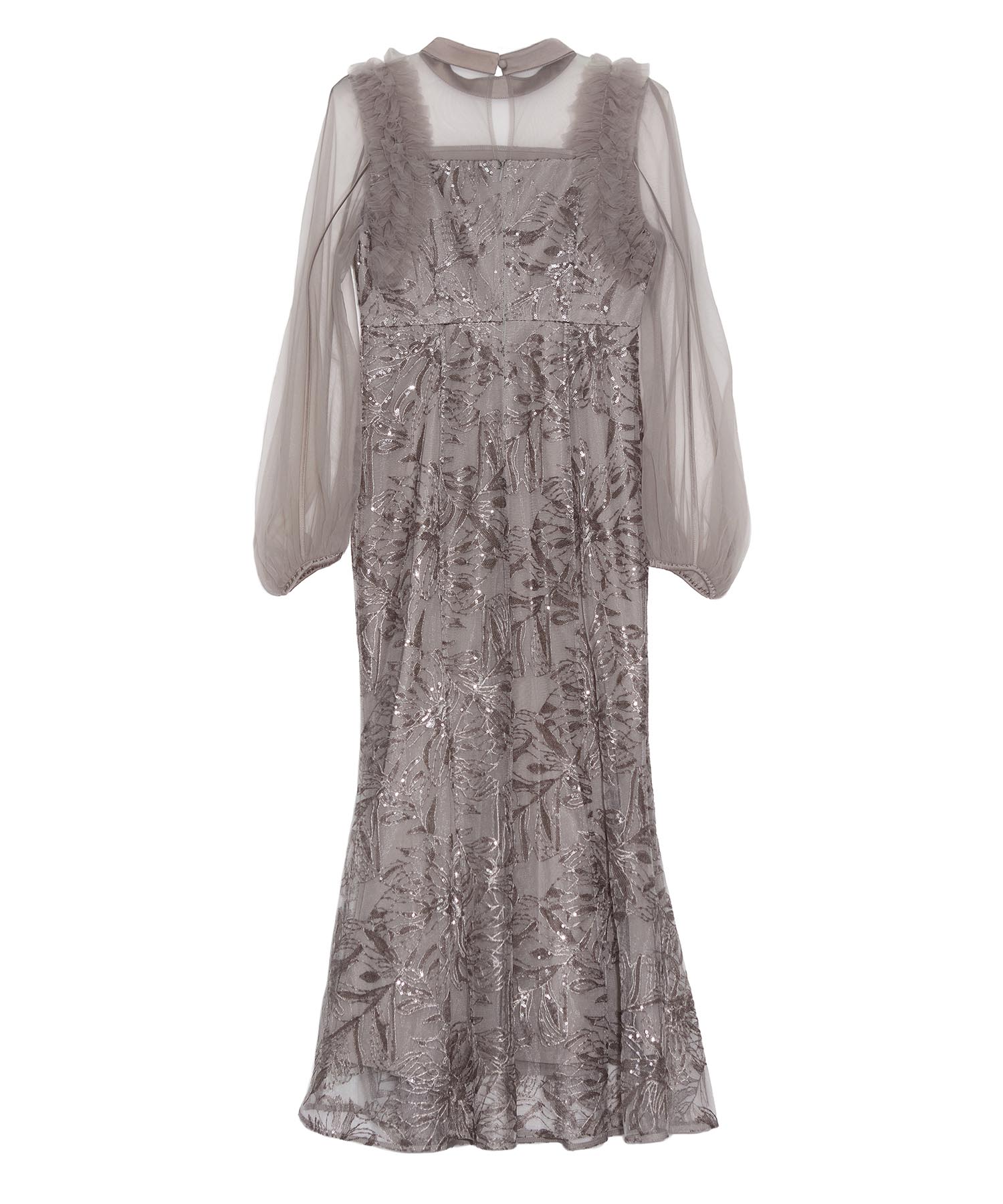 【当日発送】フラワースパンコールチュールフリルロングスリーブマーメイドワンピースドレス