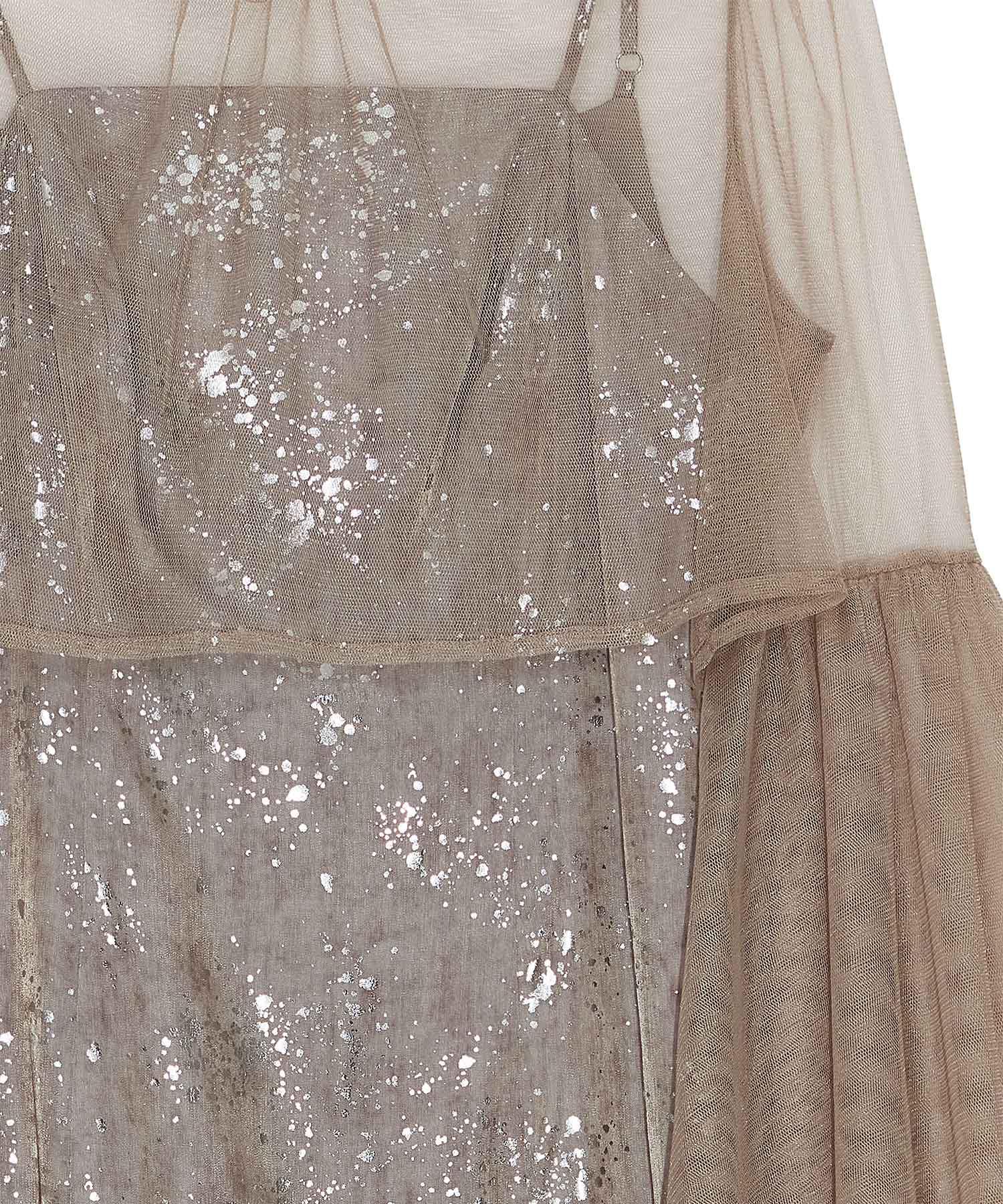 【一部当日発送】シアーチュールベルスリーブペイントIラインワンピースドレス