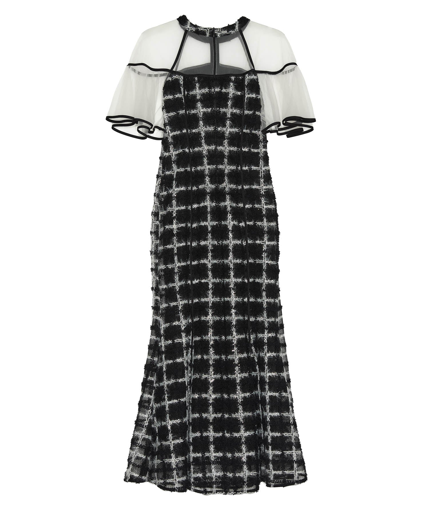 【当日発送】ラメシャギーツイードチェックフリルマーメイドワンピースドレス