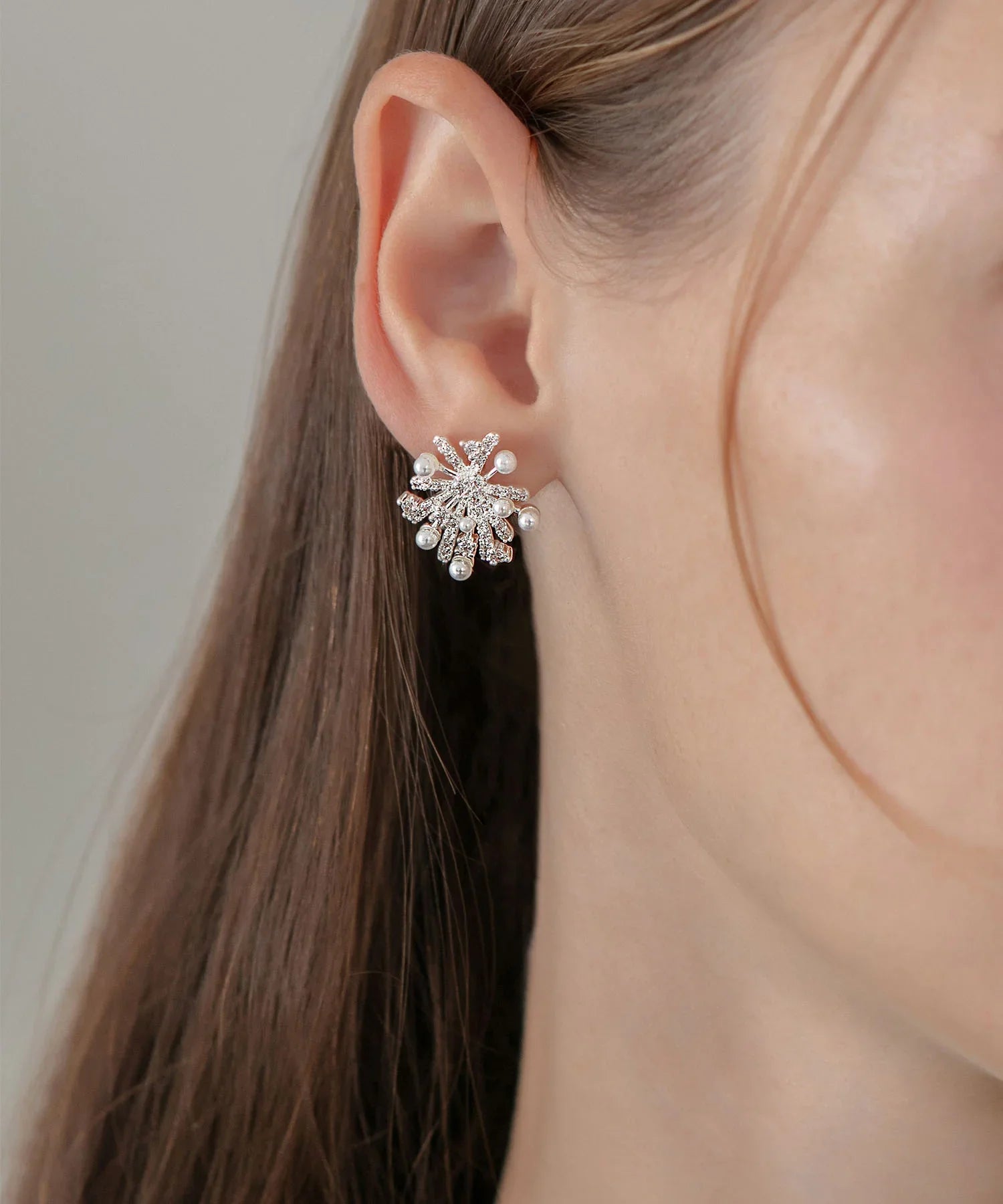 【当日発送】スノーフラワーパールビジューデザインピアス
