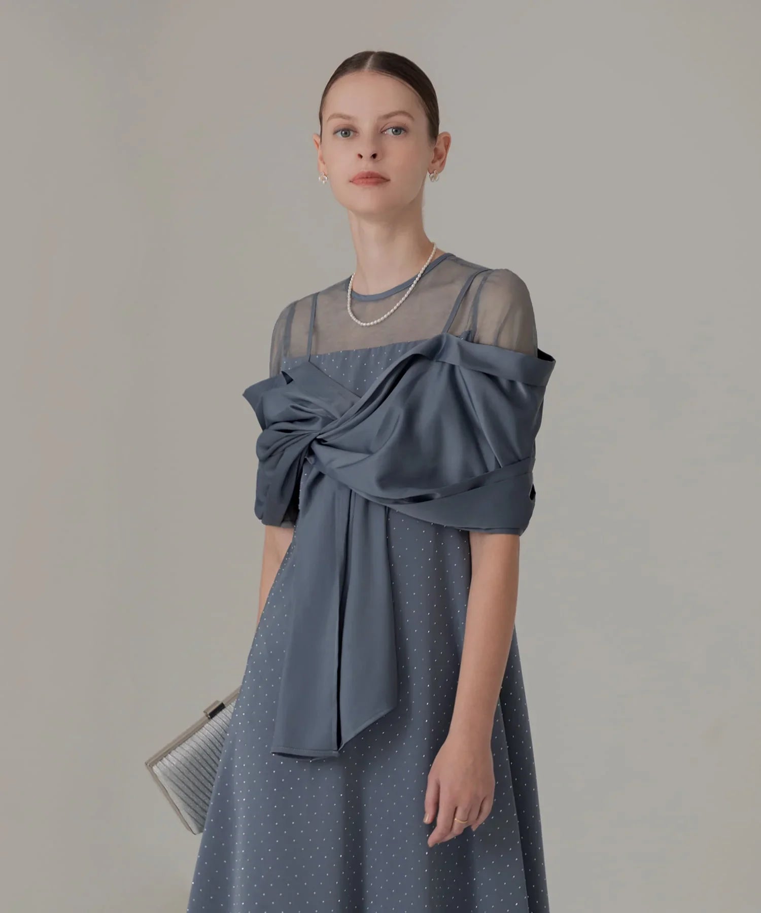 【SOLD OUT】2WAYリボンボレロドットストーンワンピースドレス